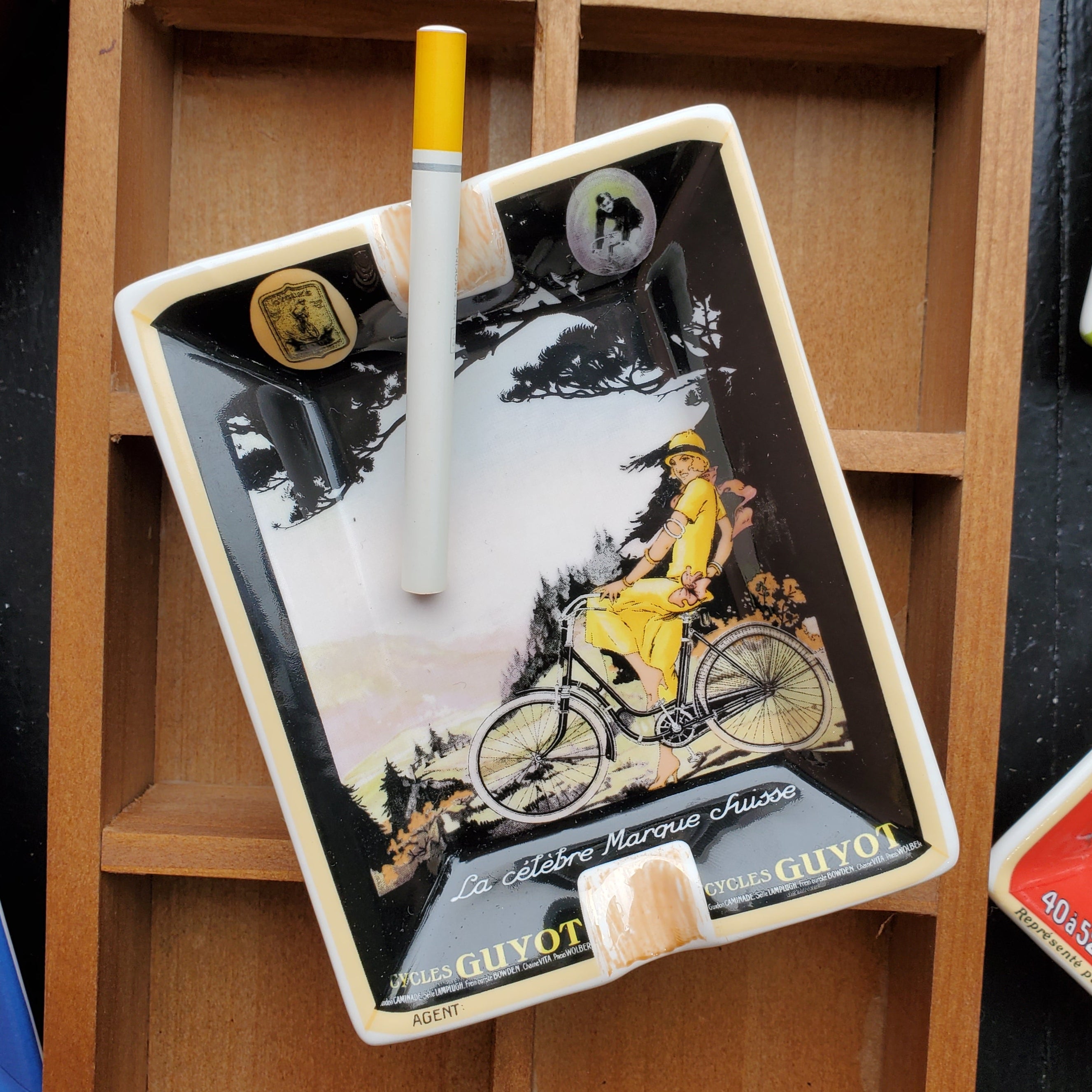 Swiss Bicycle Woman Art Ashtray