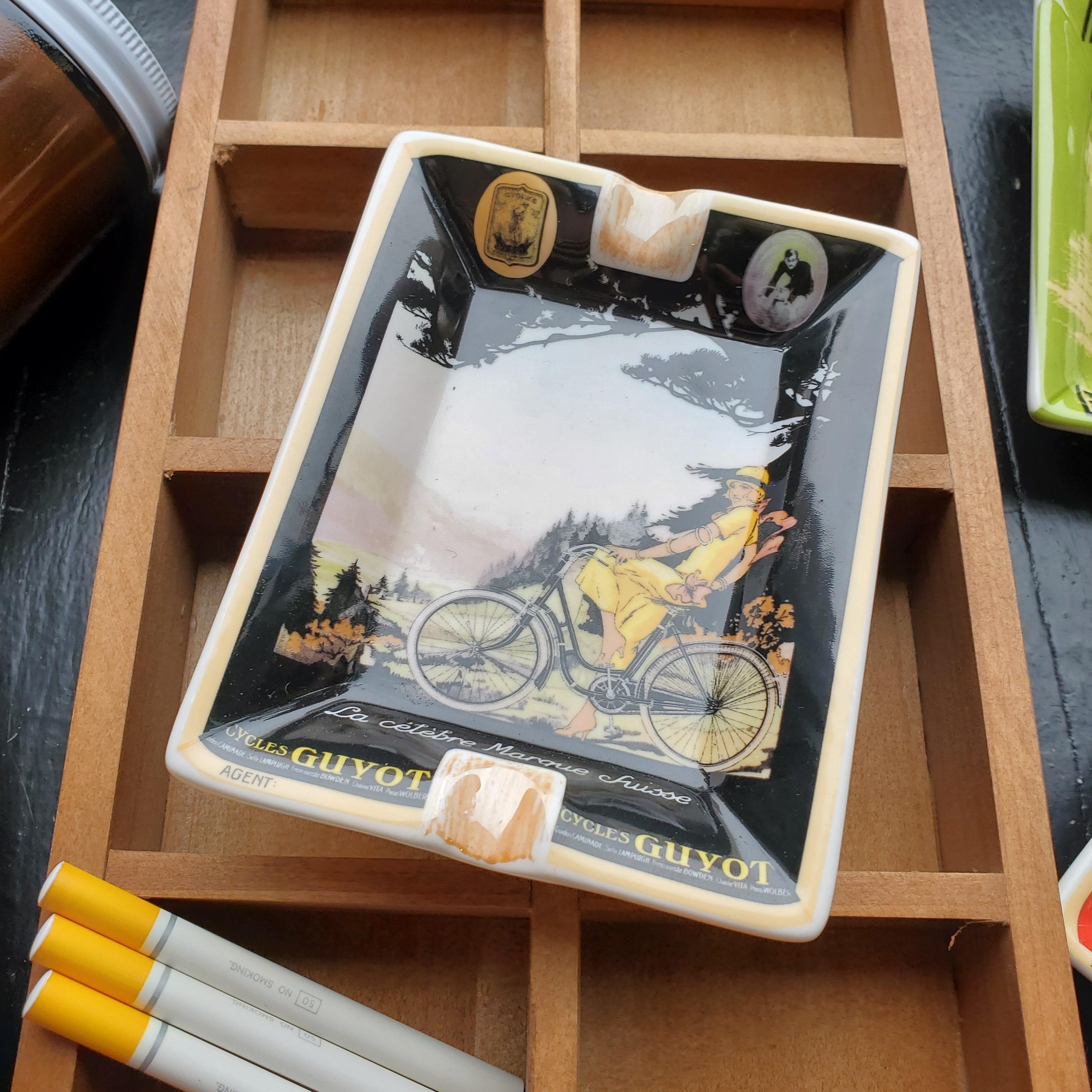 Swiss Bicycle Woman Art Ashtray