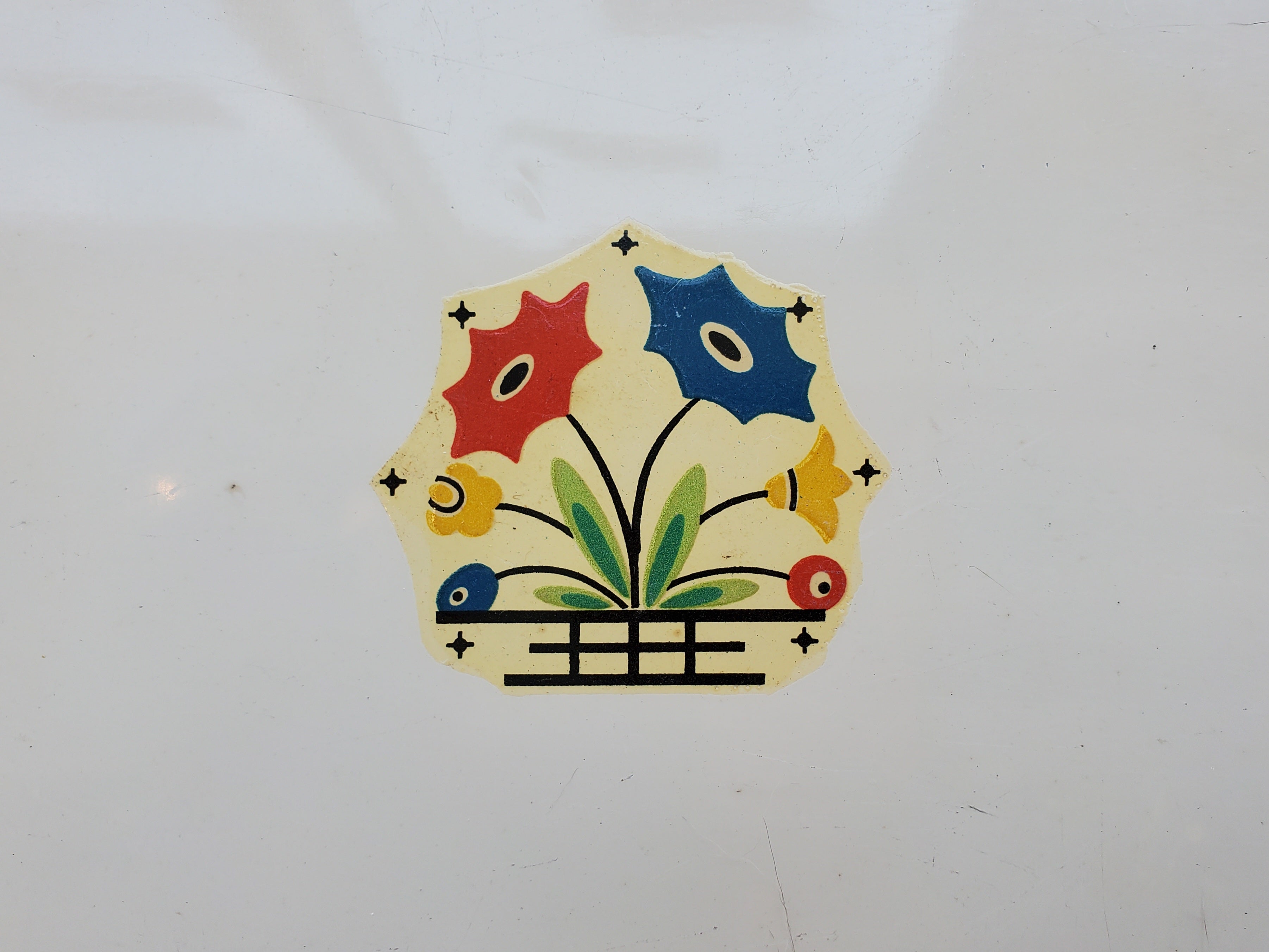 Vintage Tin Tray / Small / Mid-Mod Motif on Beige