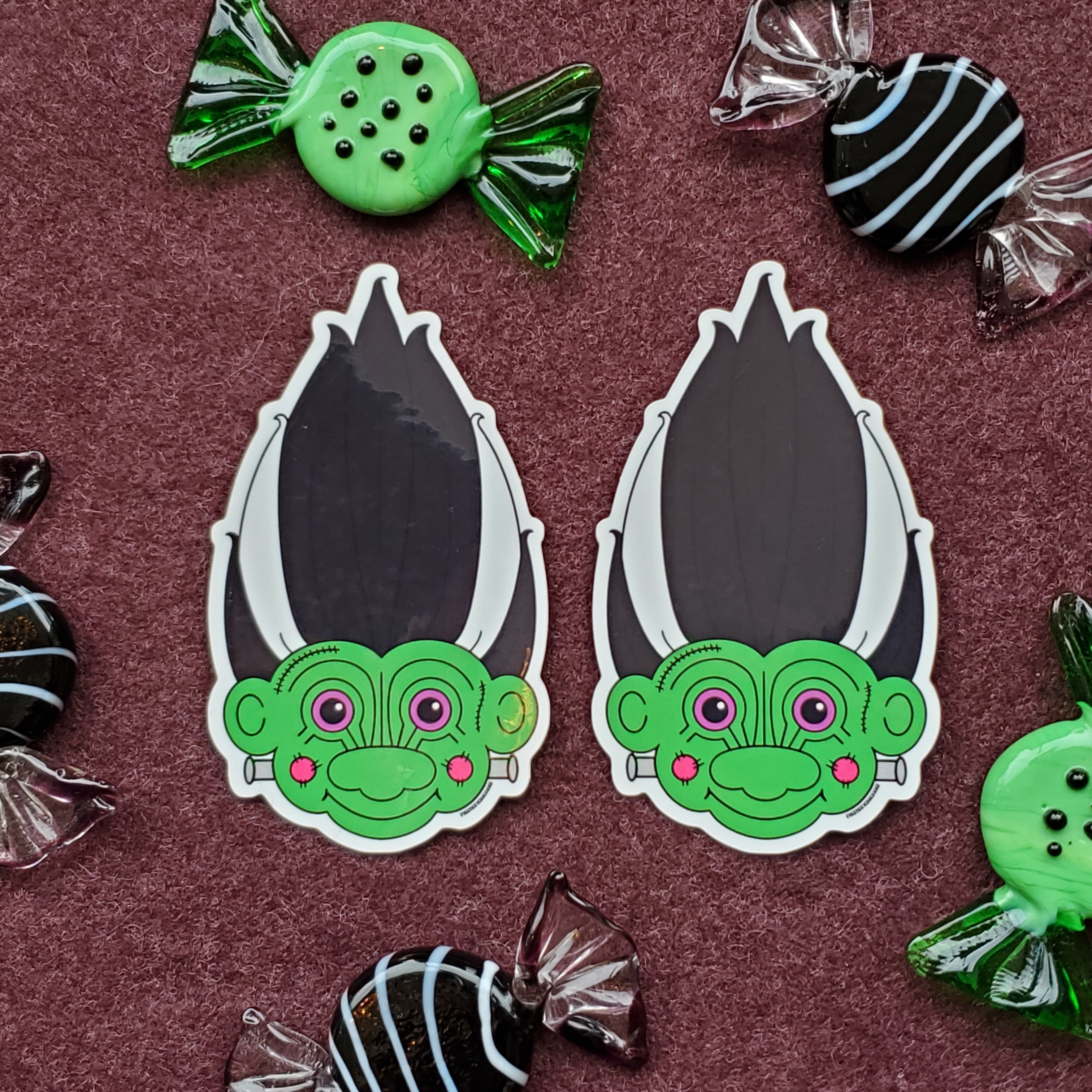 Franken-Troll Doll Head Sticker