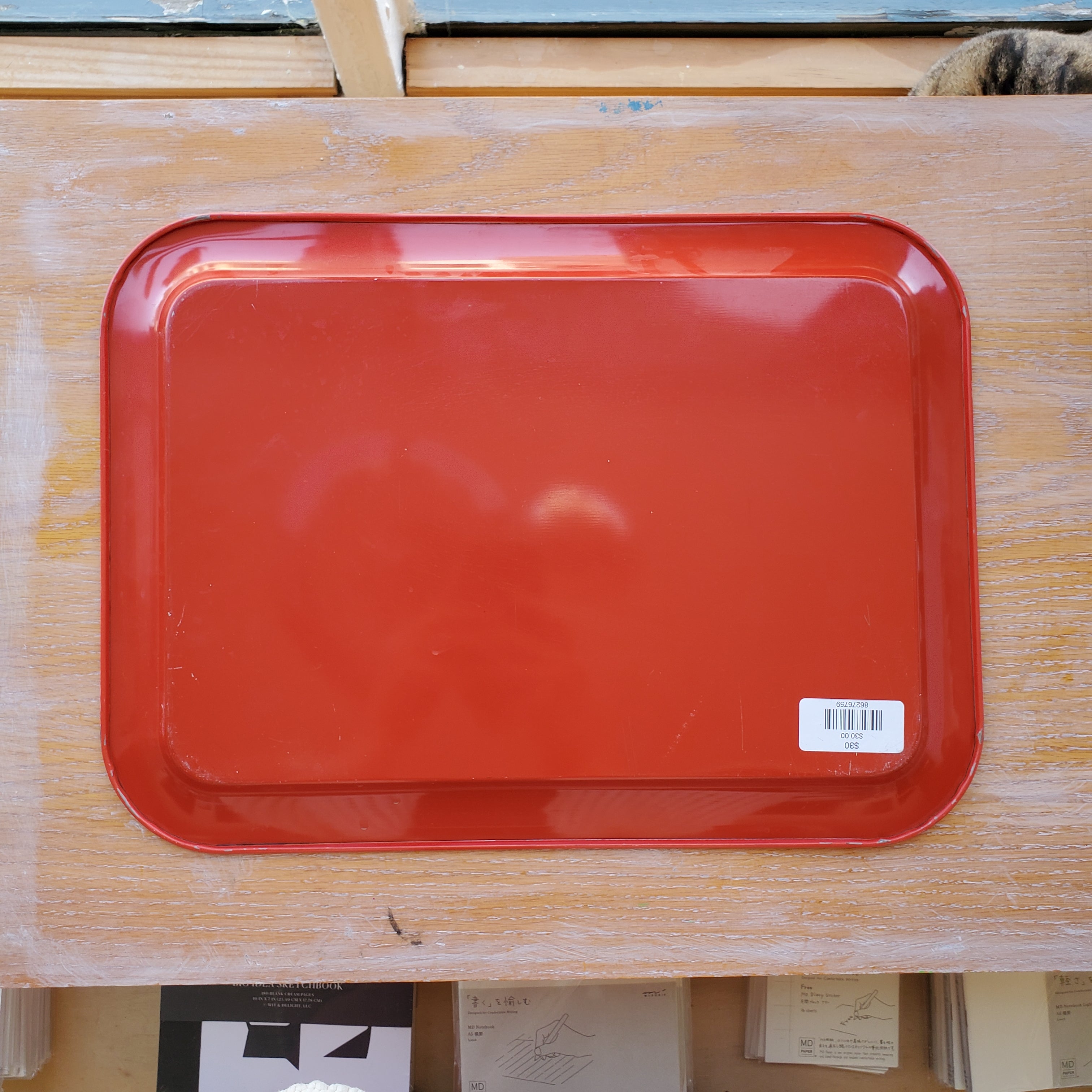 Vintage Tin Tray / Large / Red & White Rose Motif