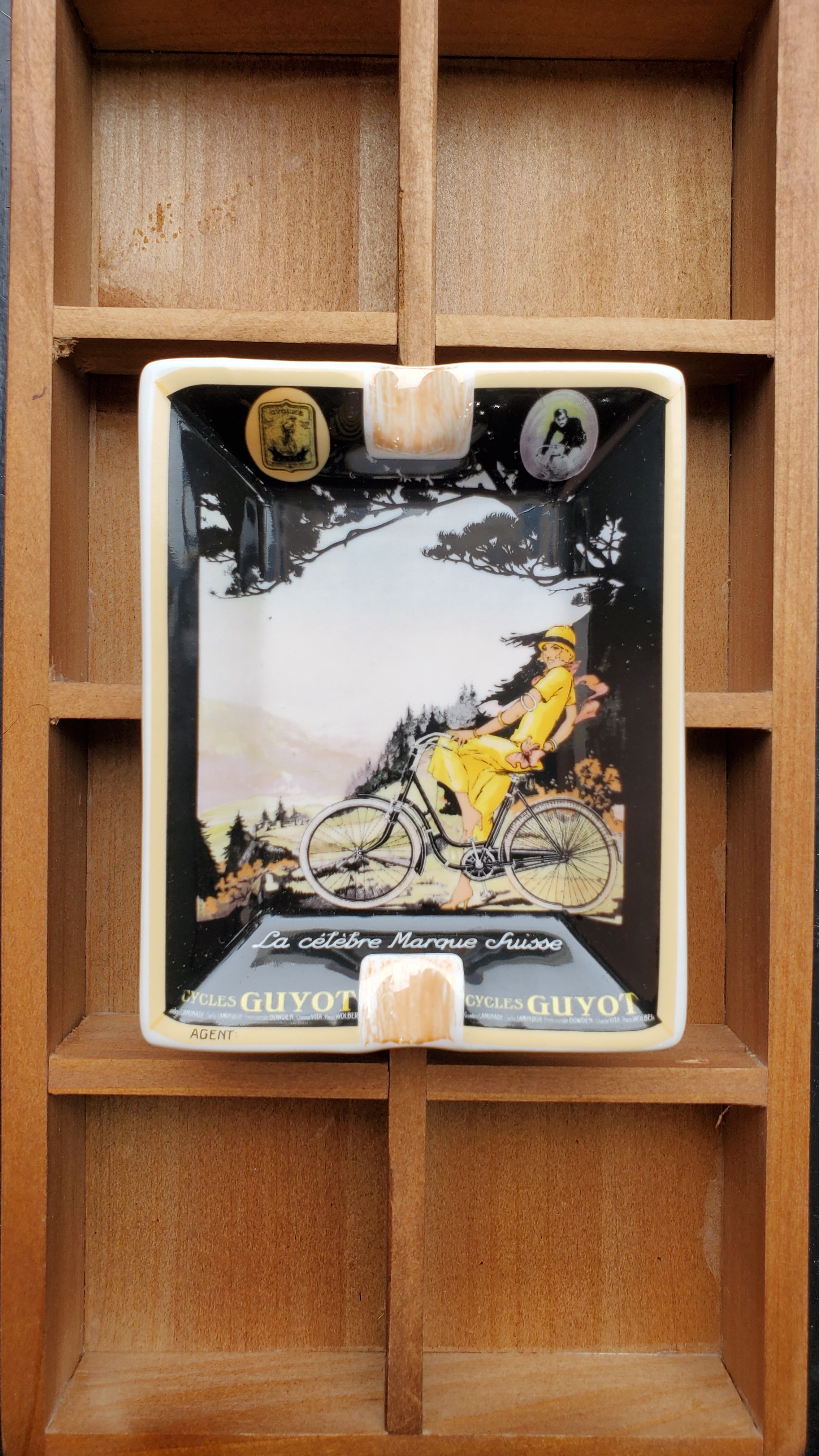 Swiss Bicycle Woman Art Ashtray