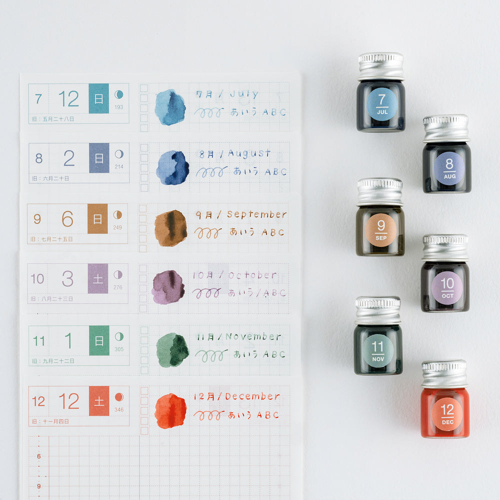 Hobonichi Techo / Kakimori x TSUKI no IRO: Mini Ink Bottle Set (Jul-Dec)