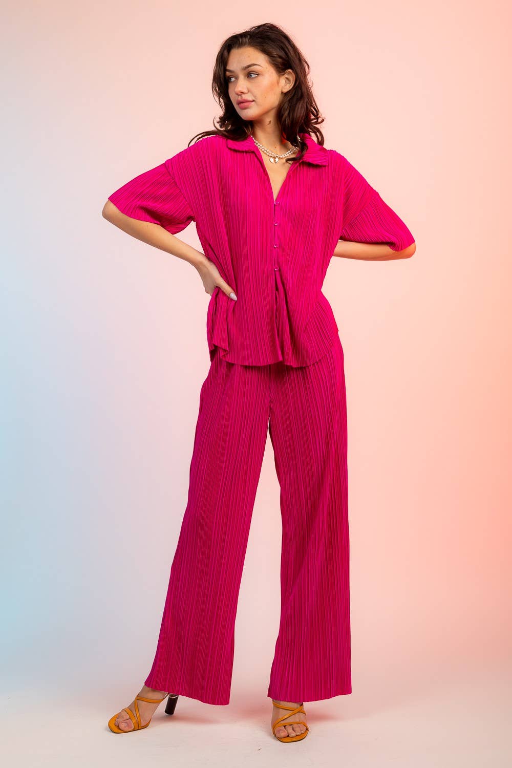Plisse Day Set / Hot Pink