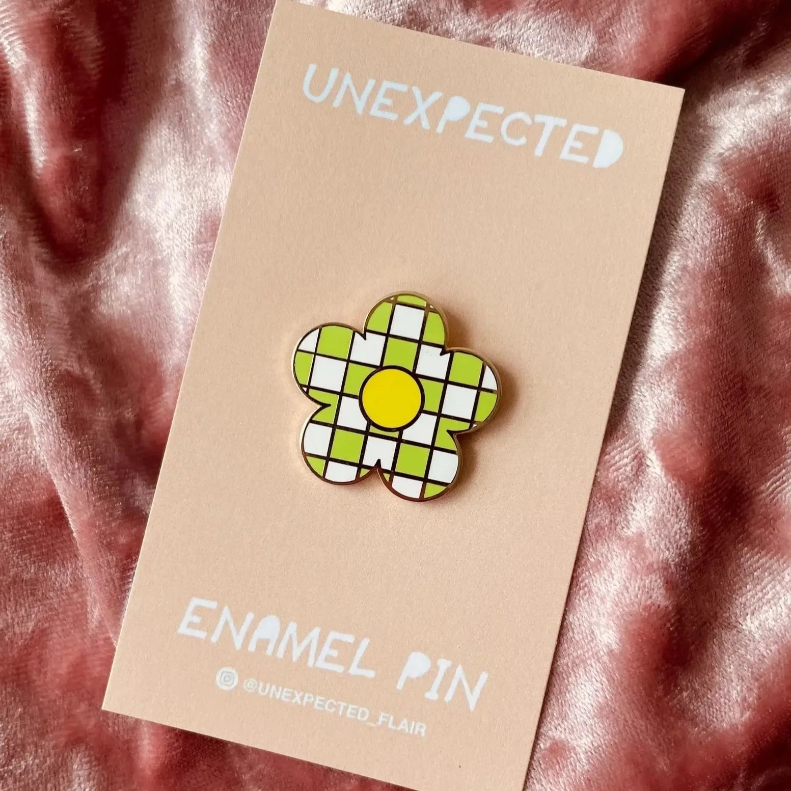 Green Checkered Flower Enamel Pin