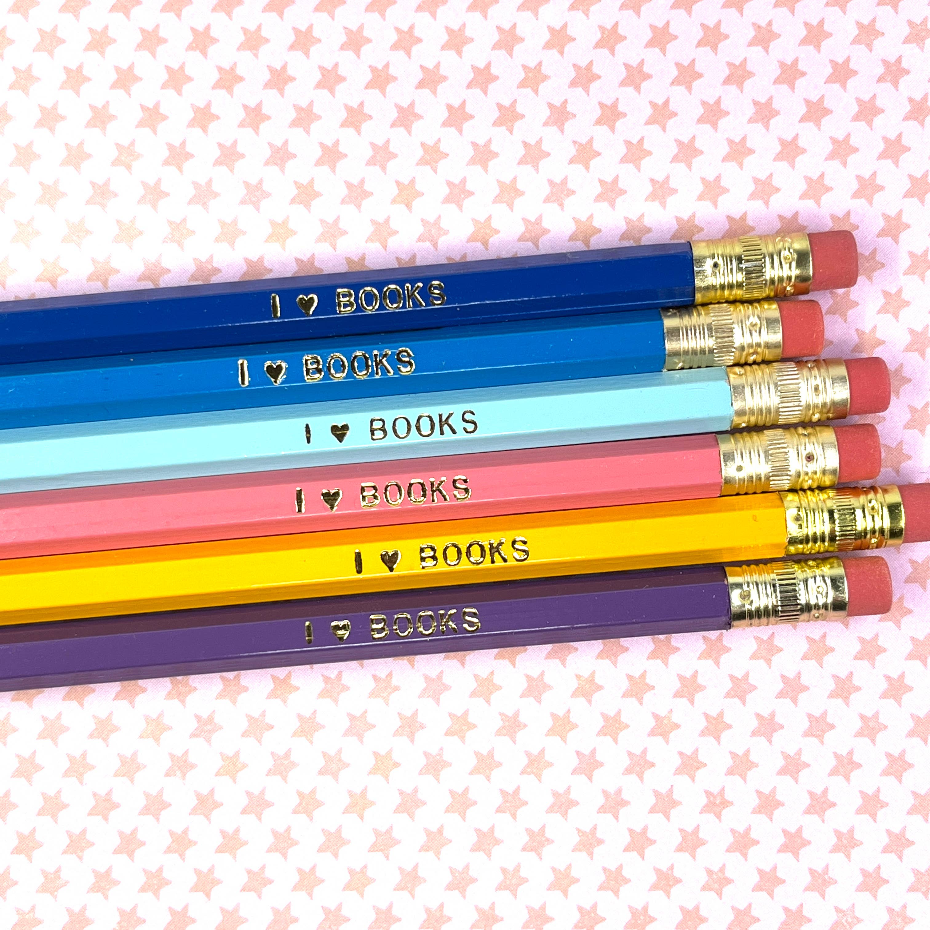 I love books pencils, set of 6