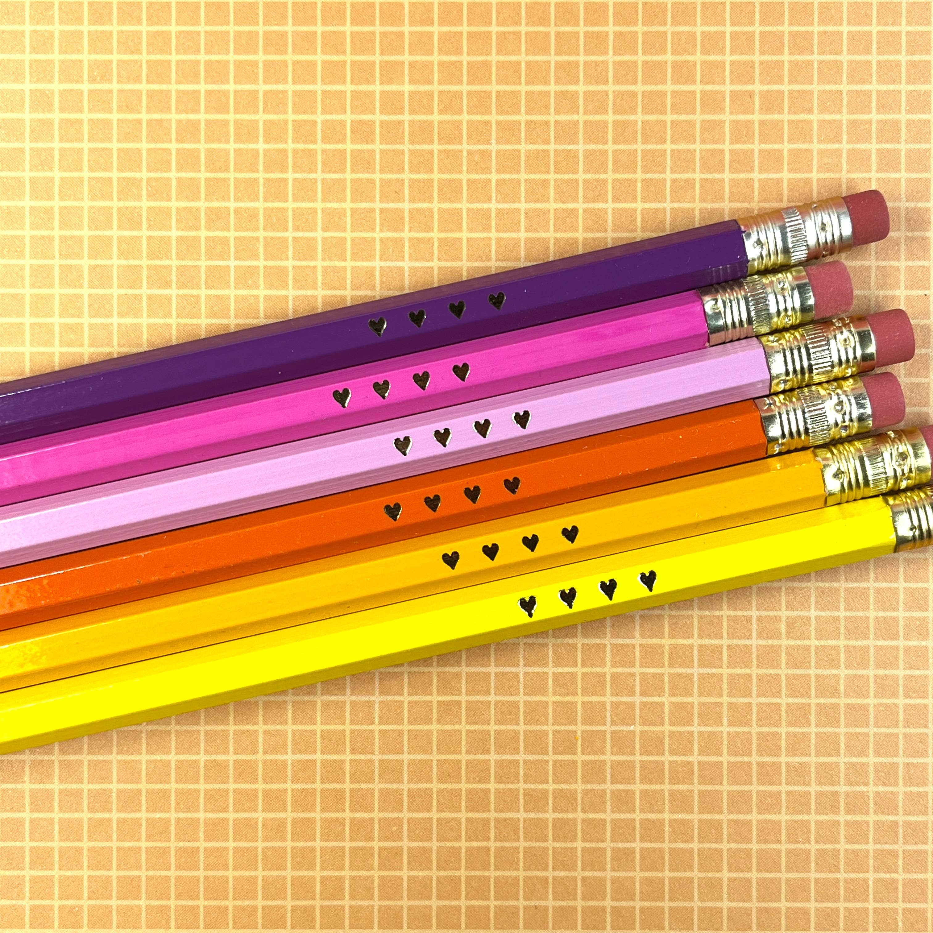 Happy hearts pencils, set of 6