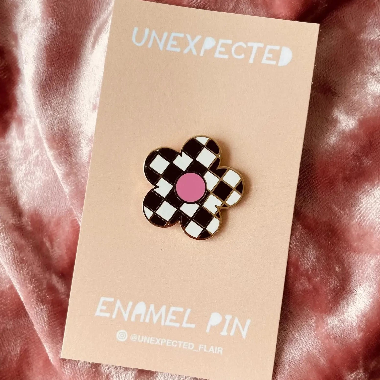 Black & White Checkered Flower Enamel Pin