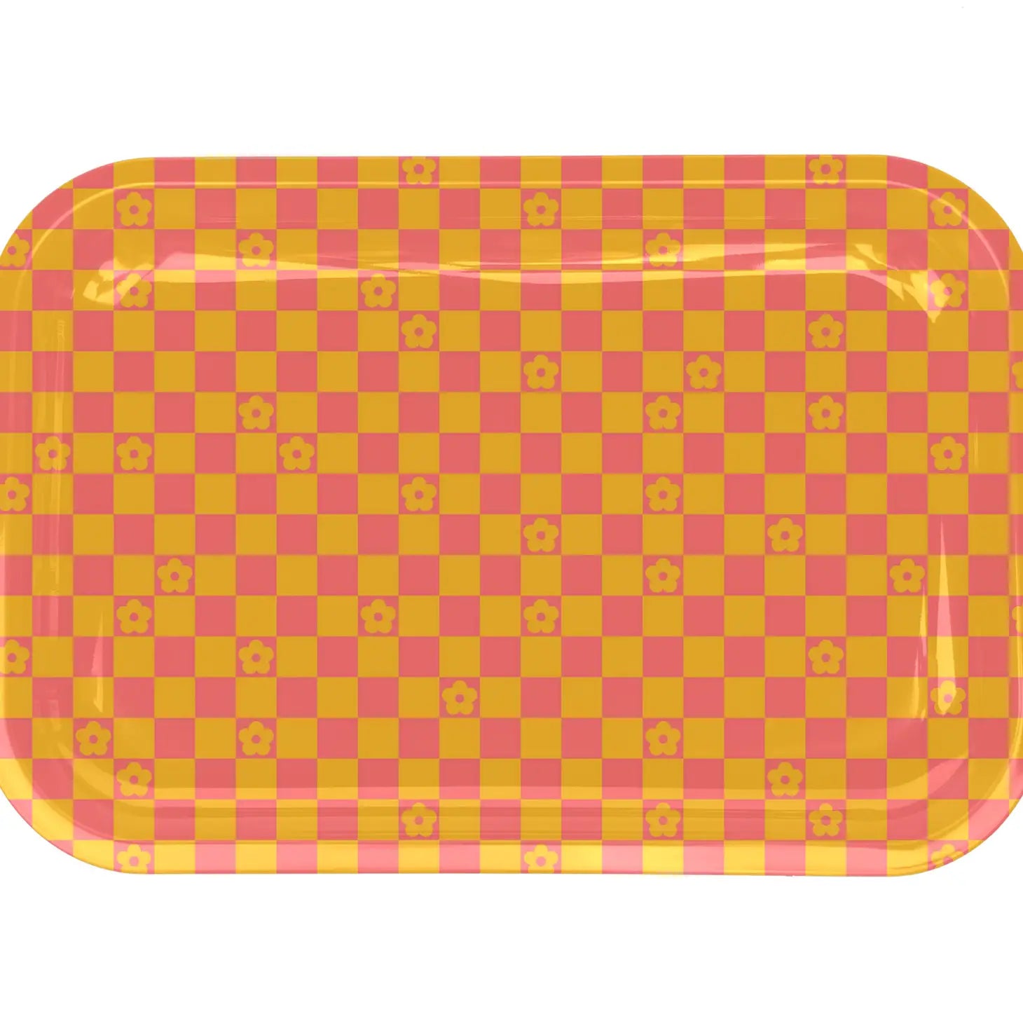 Checkered Flower All-Purpose Metal Tray