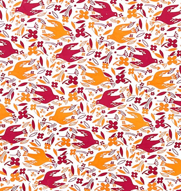 Handmade gift wrap / red and orange Doves