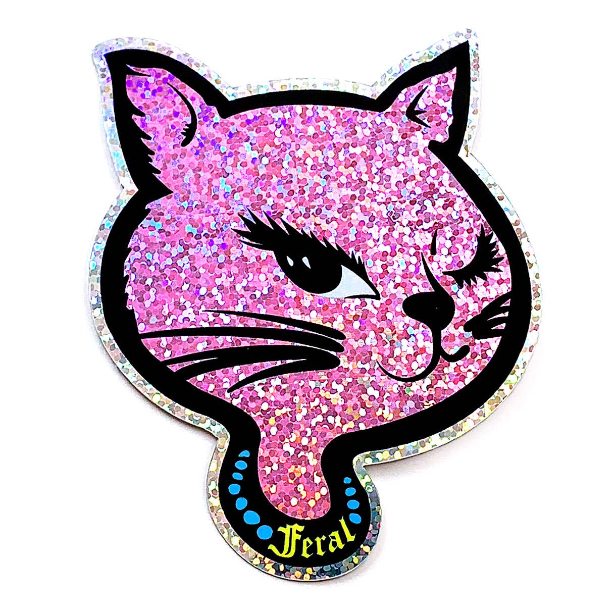 Feral 90s Winking Sassy Cat Holographic Glitter Sticker