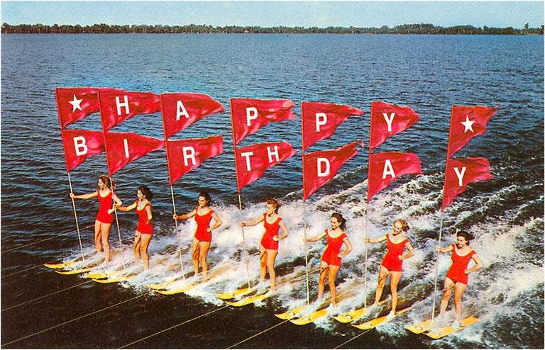 Water Skier Vintage Happy Birthday Card
