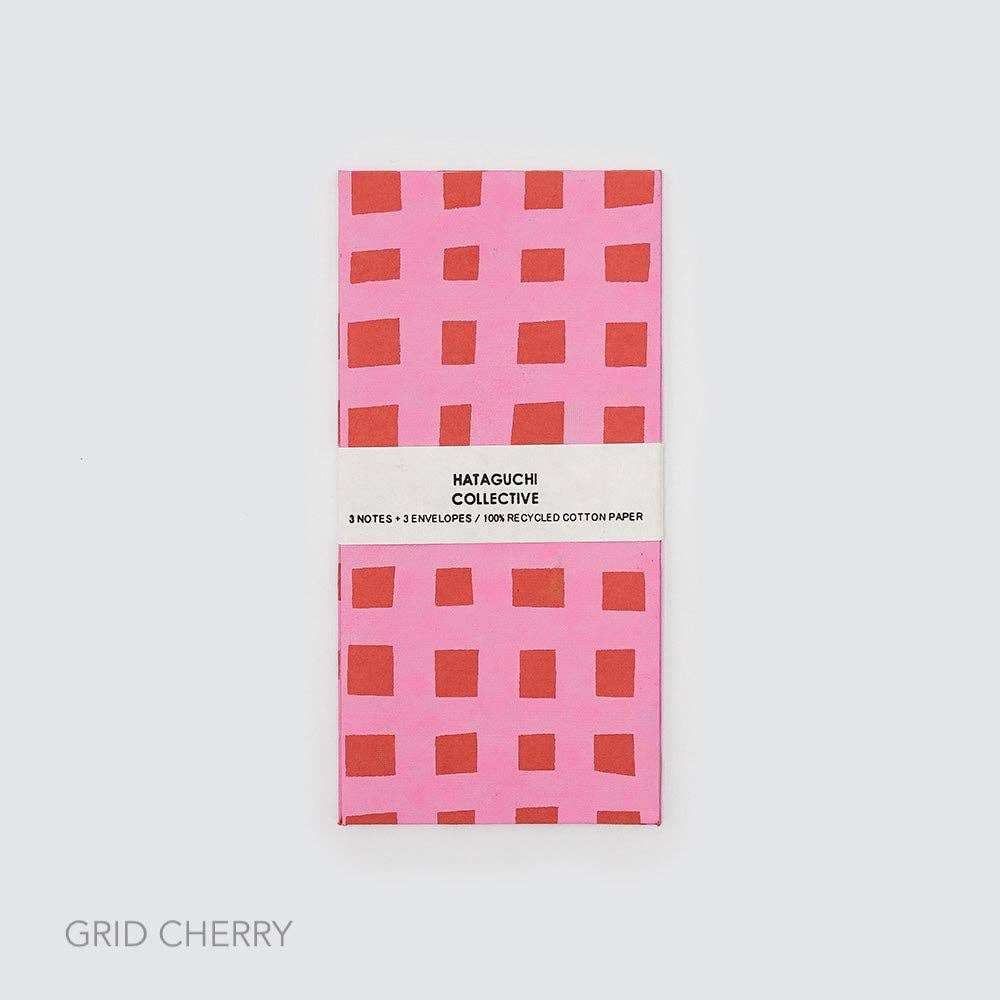 Handmade Paper Notecard Set / Grid Peach