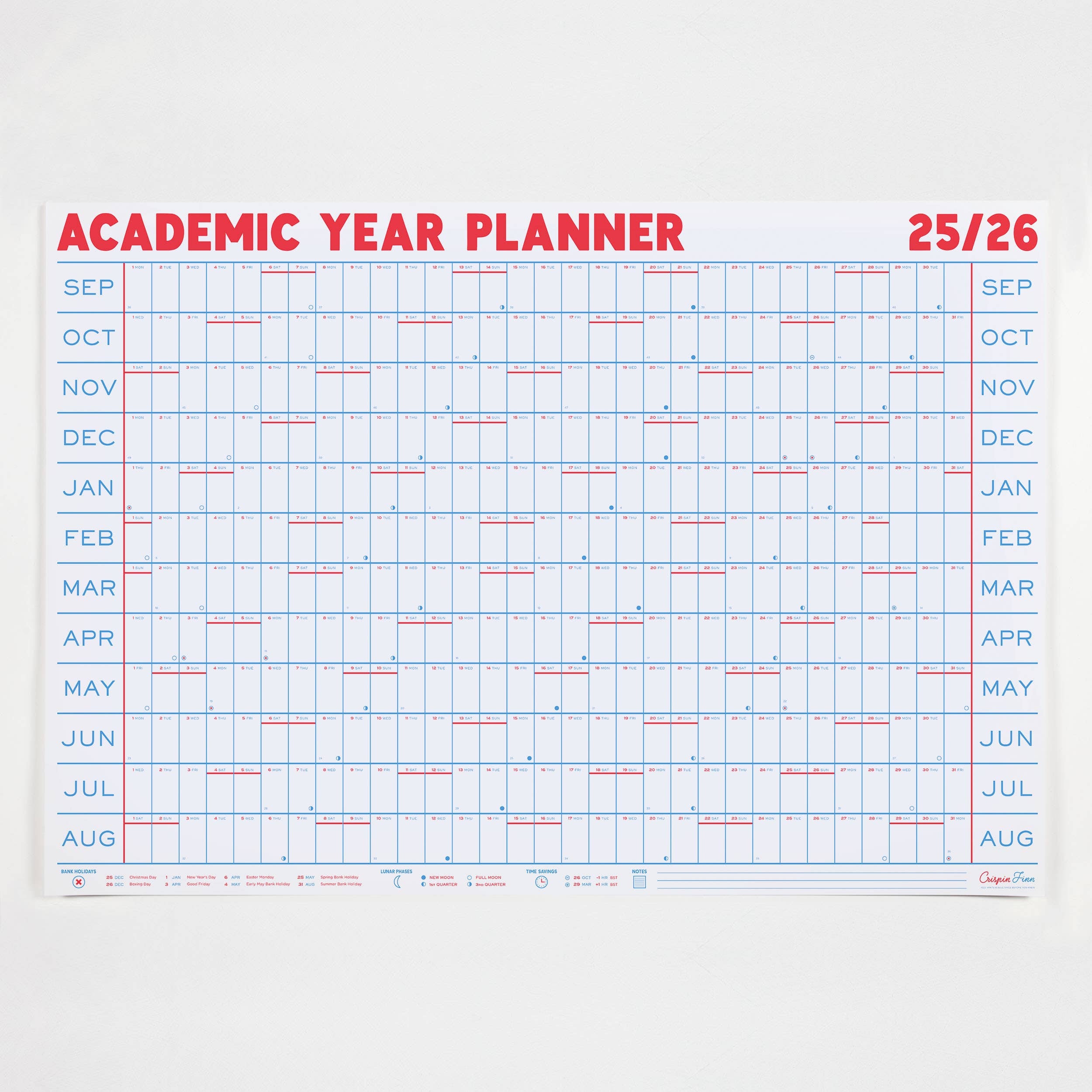 2025/2026 Academic Year Planner - Landscape View