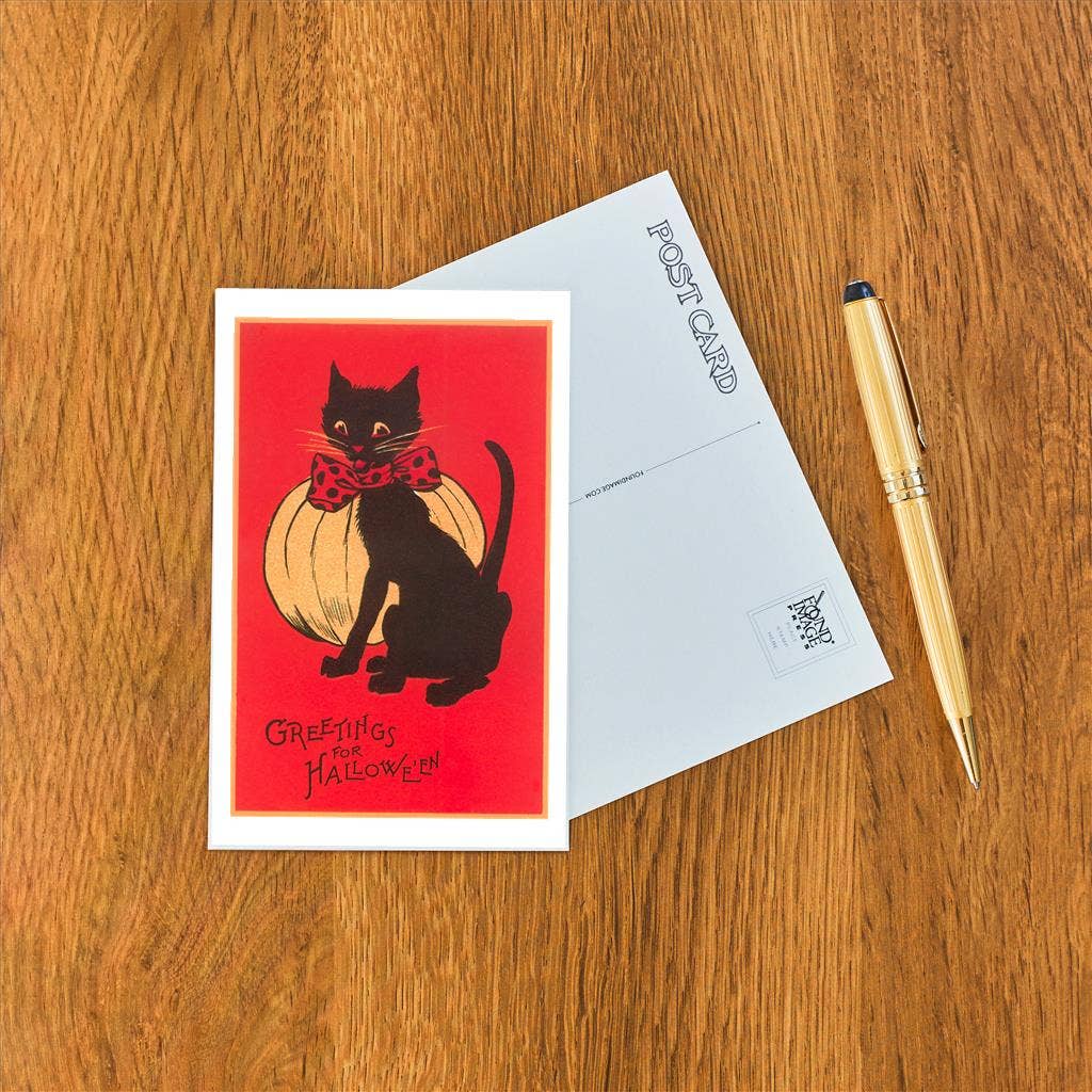 Postcard HW-187 Greetings for Halloween, Cat and Pumpkin