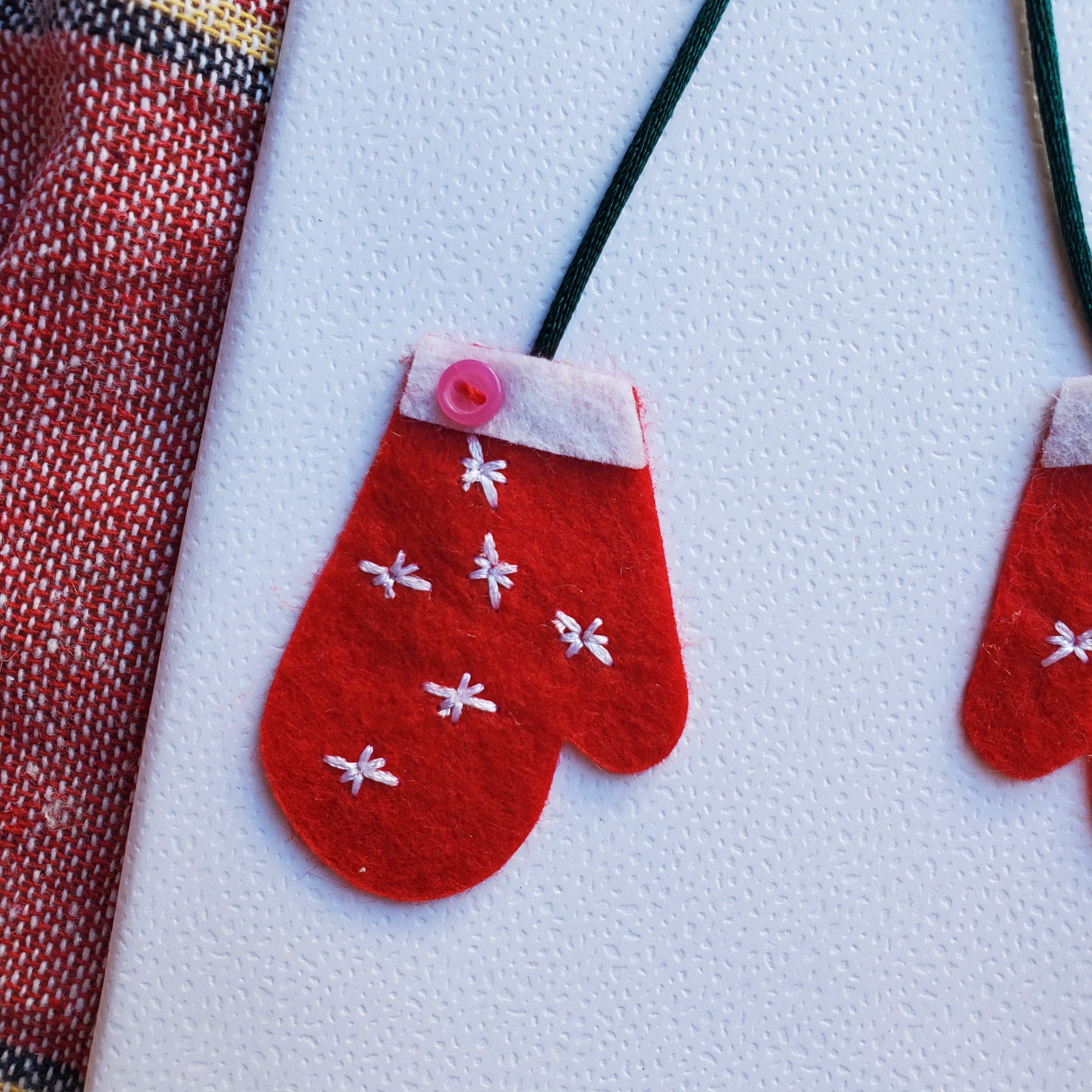 Vintage Red Felt Mittens Christmas Card