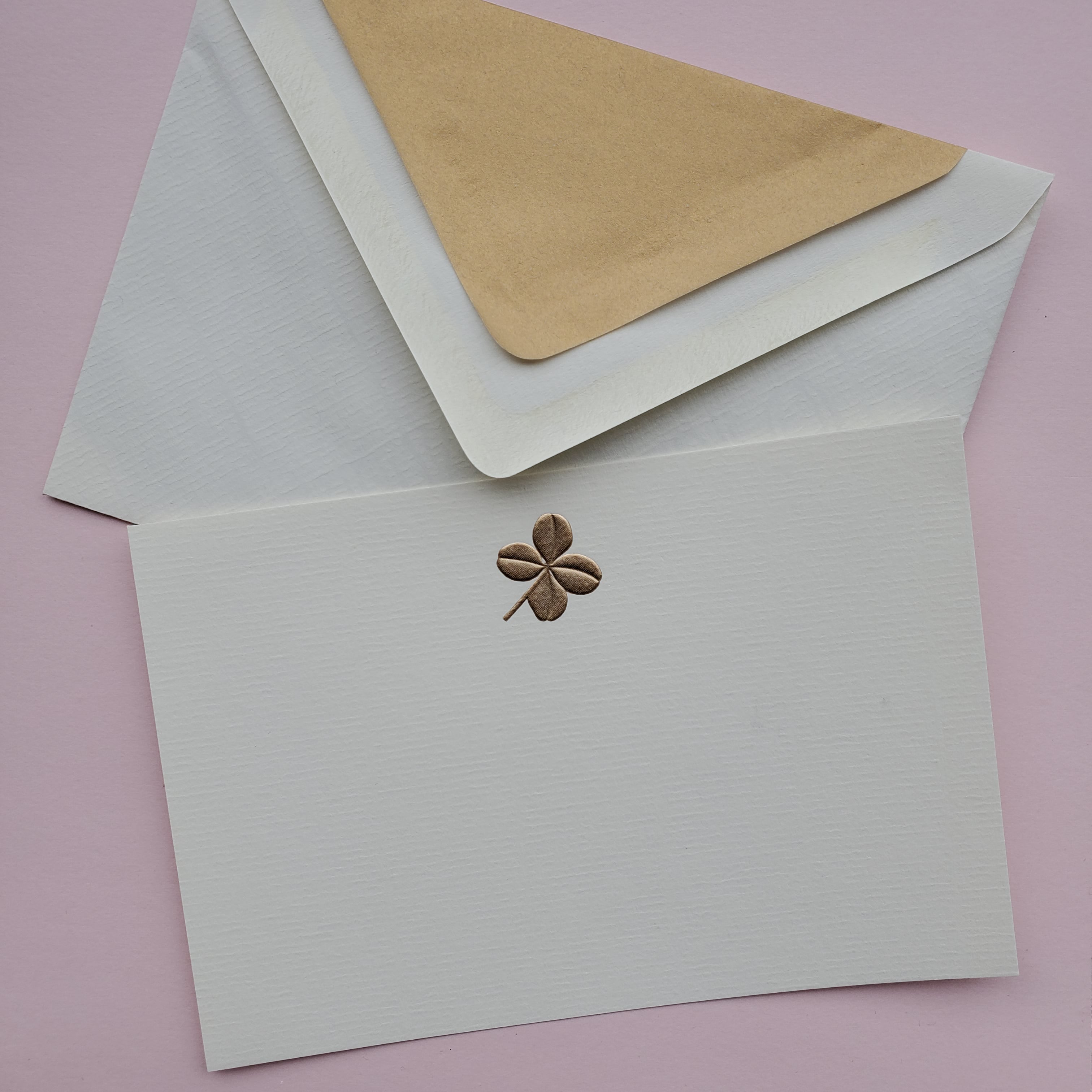 Crown Mill First Gold Embossed Note Card / Clover