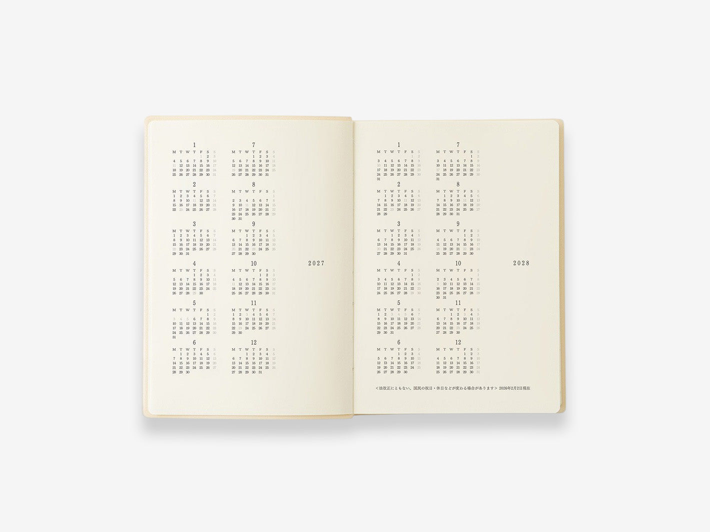 MD Diary 2027 A6 1 Day 1 Page - annual overview