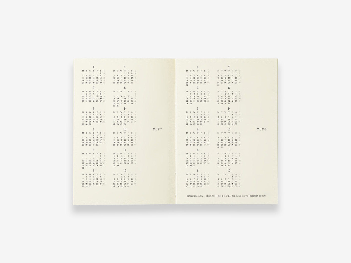 MD Diary 2027 A7 - annual calendar page