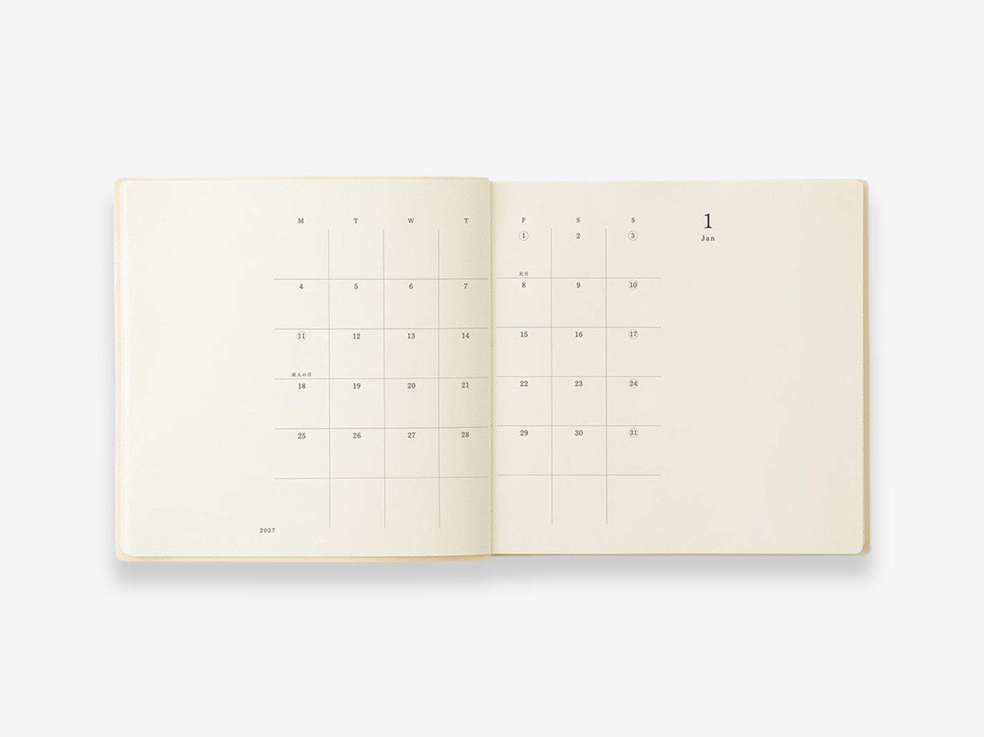 MD Diary 2027 A5 Square 1 Day 1 Page - monthly spread