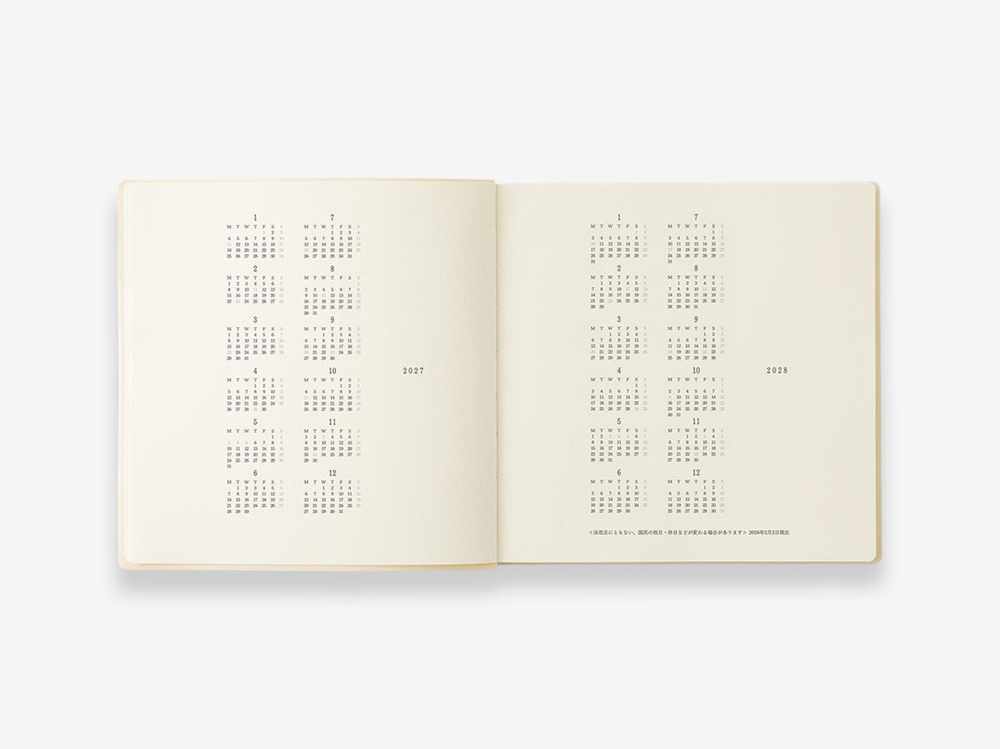 MD Diary 2027 A5 Square 1 Day 1 Page - annual overview