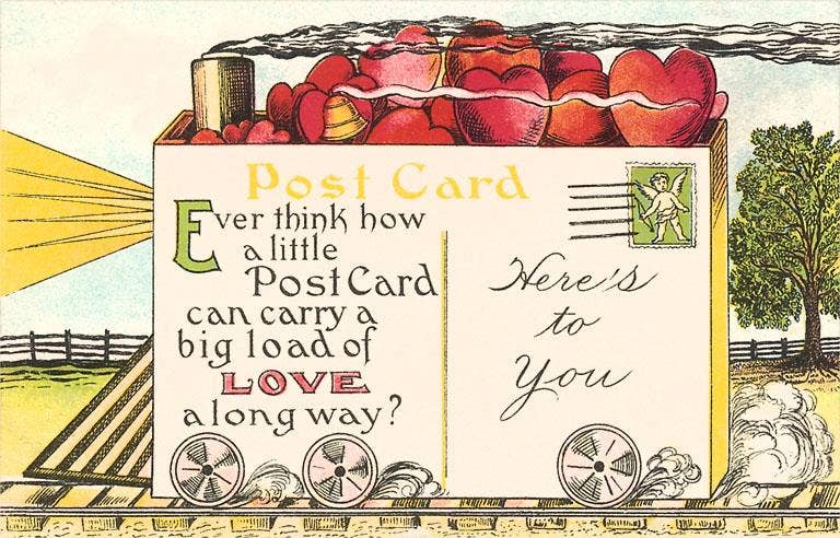 Vintage Postcard with Hearts