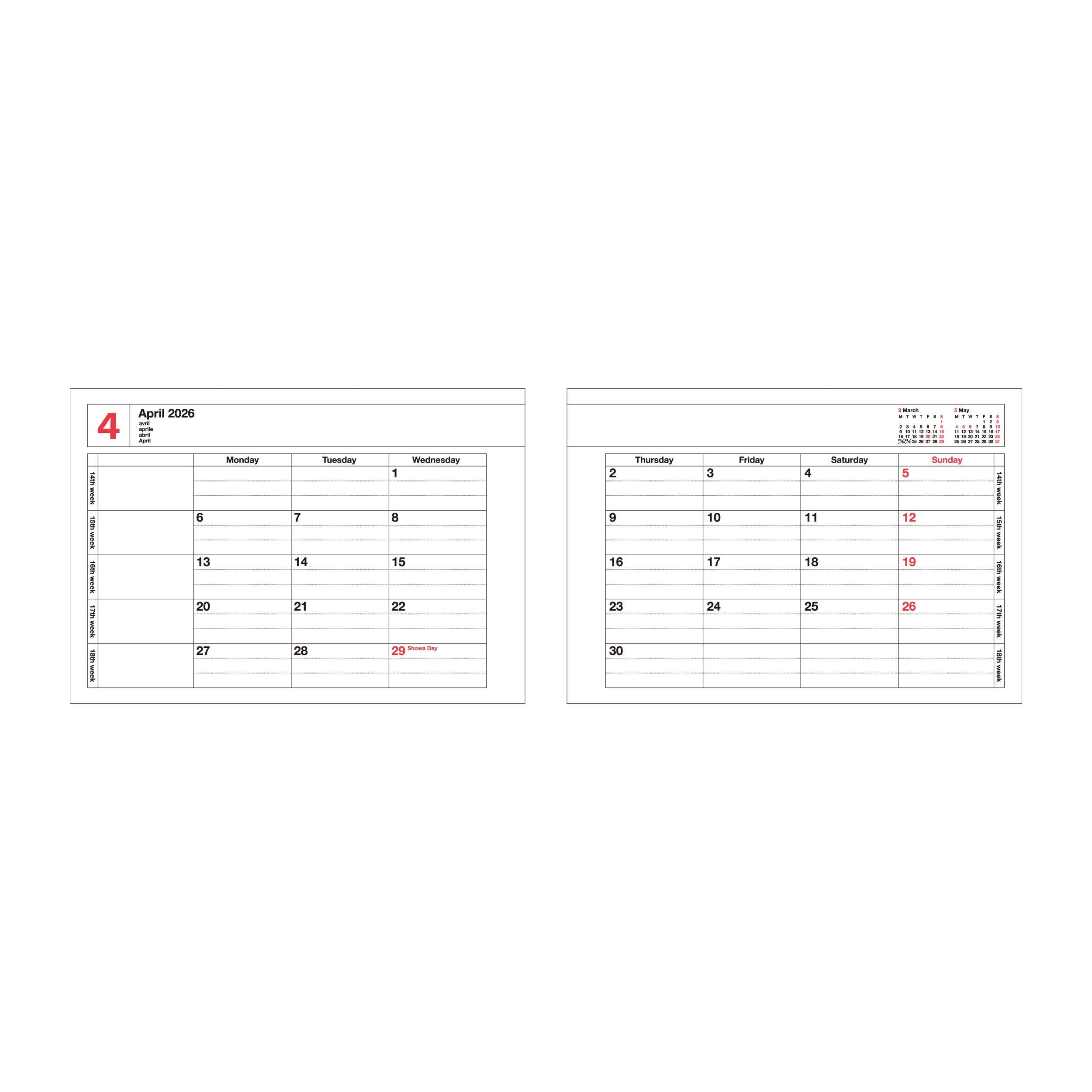 Mark Style Notebook Calendar 2026 / B7 / Mint