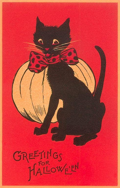 Postcard HW-187 Greetings for Halloween, Cat and Pumpkin