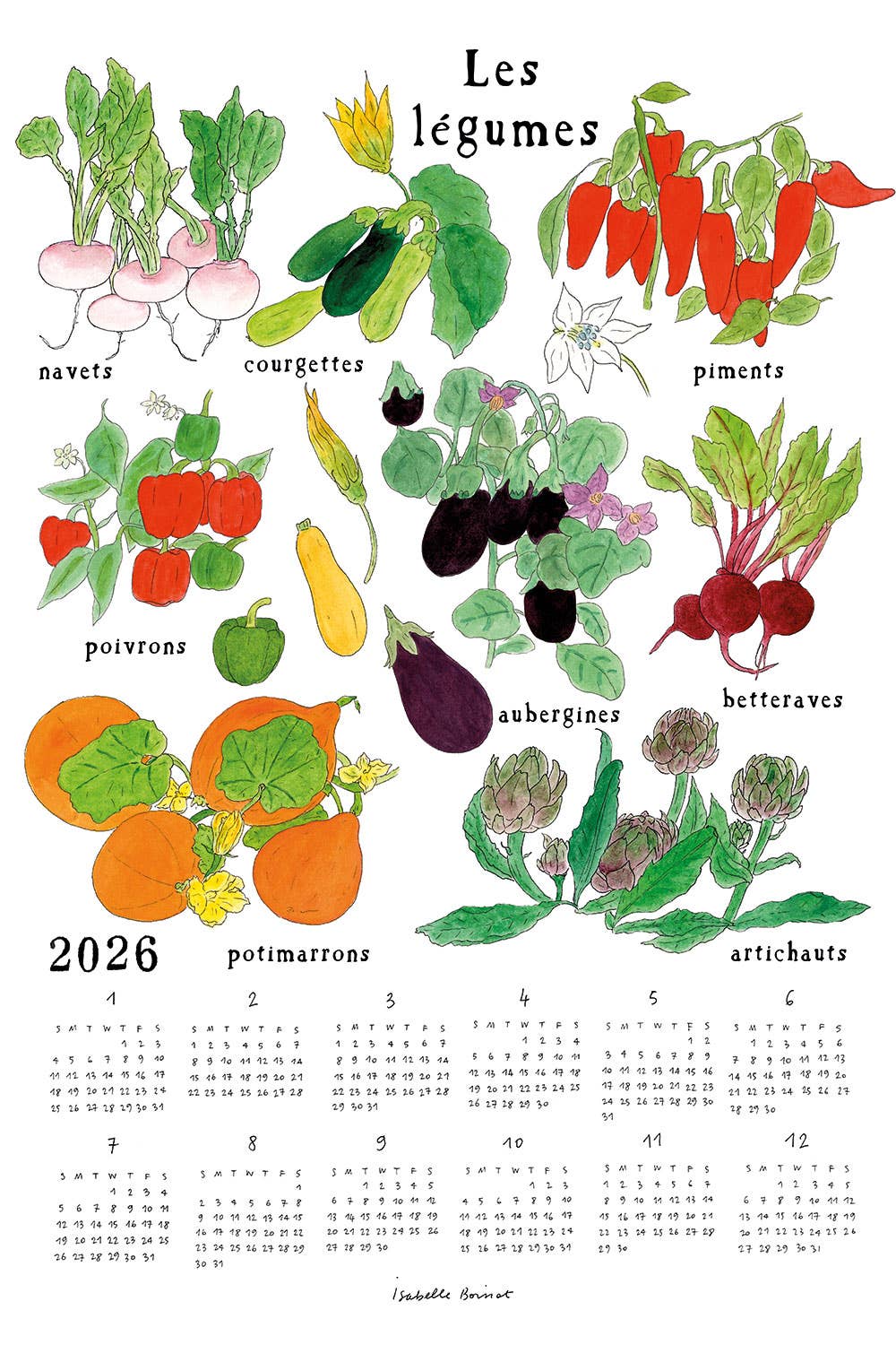 2026 Linen Calendar by Isabelle Boinot / Fresh Colorful Vegetable