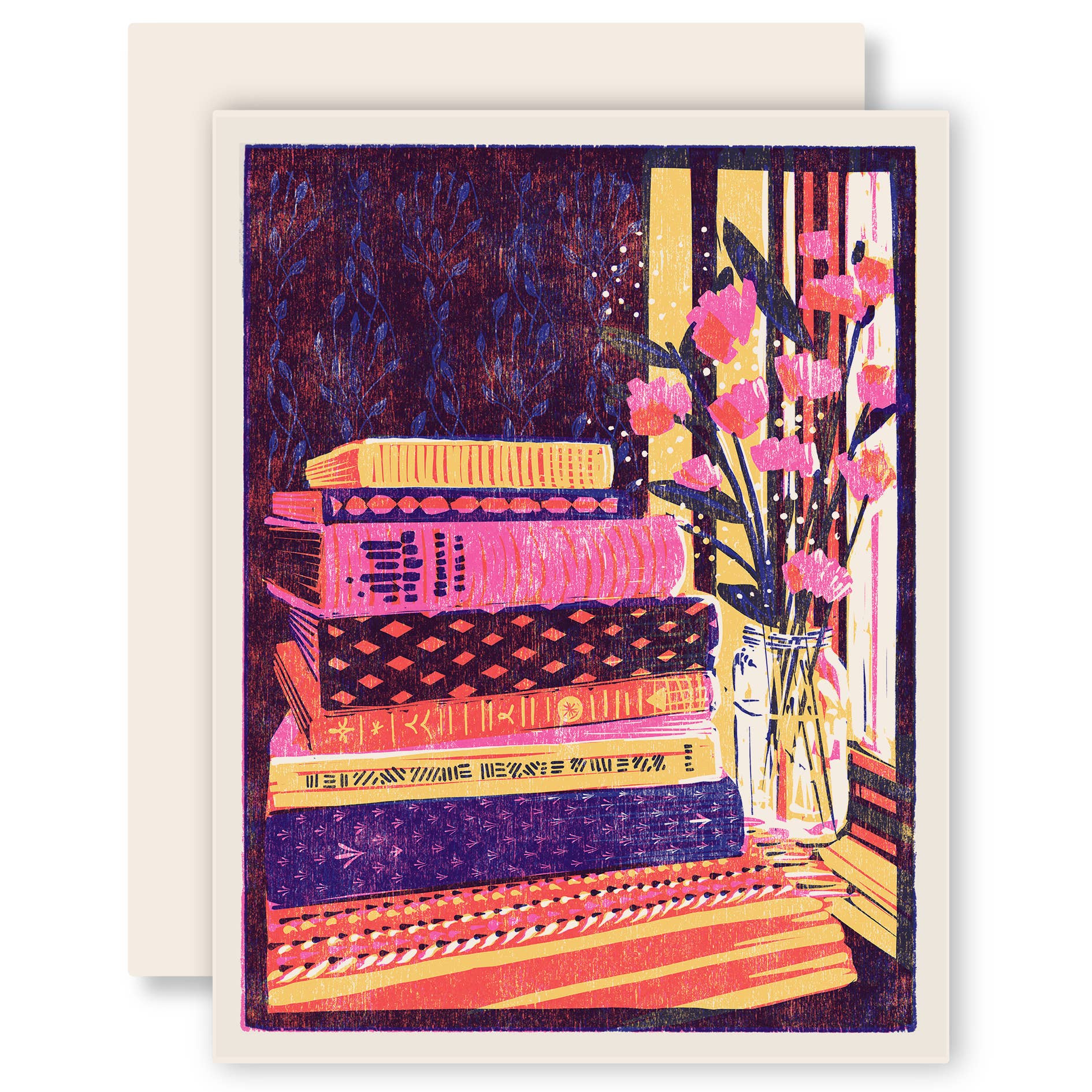 Still Life with Books and Flowers Letterpress Card