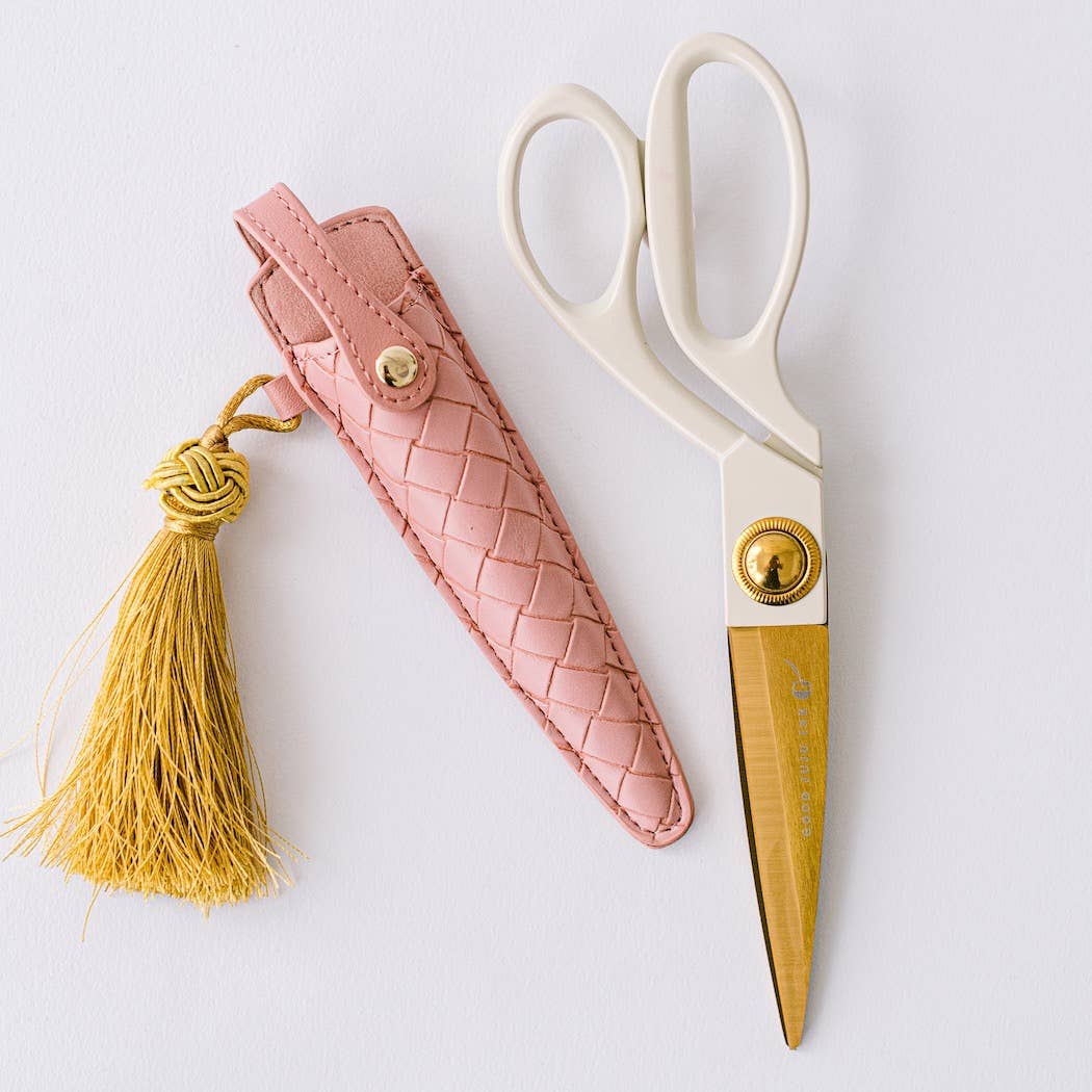 Ivory and Gold Heirloom Scissors with Case - Petunia Pink