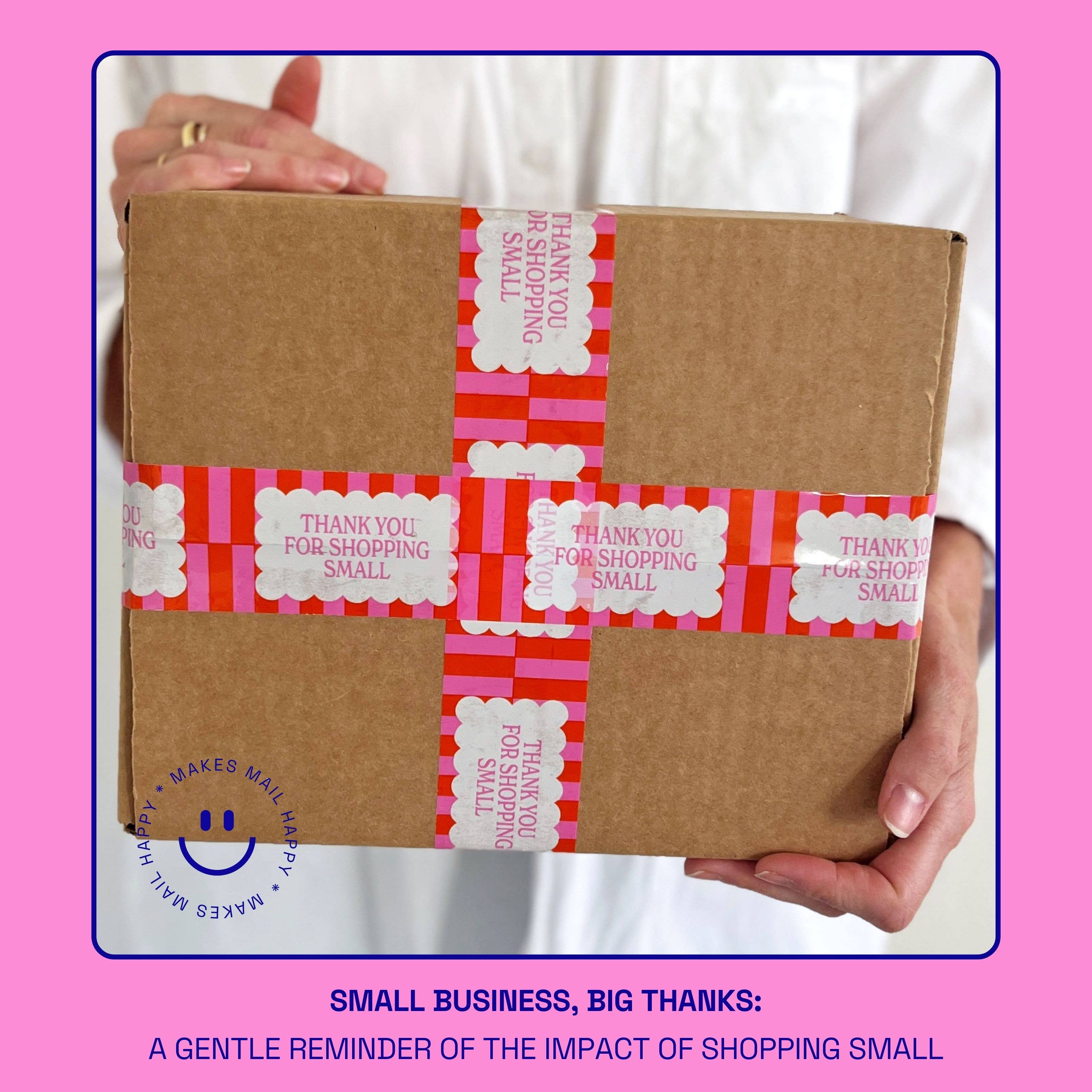 Thank You for Shopping Small Shipping Tape - Pink Orange Cloud (2 Rolls + Dispenser)