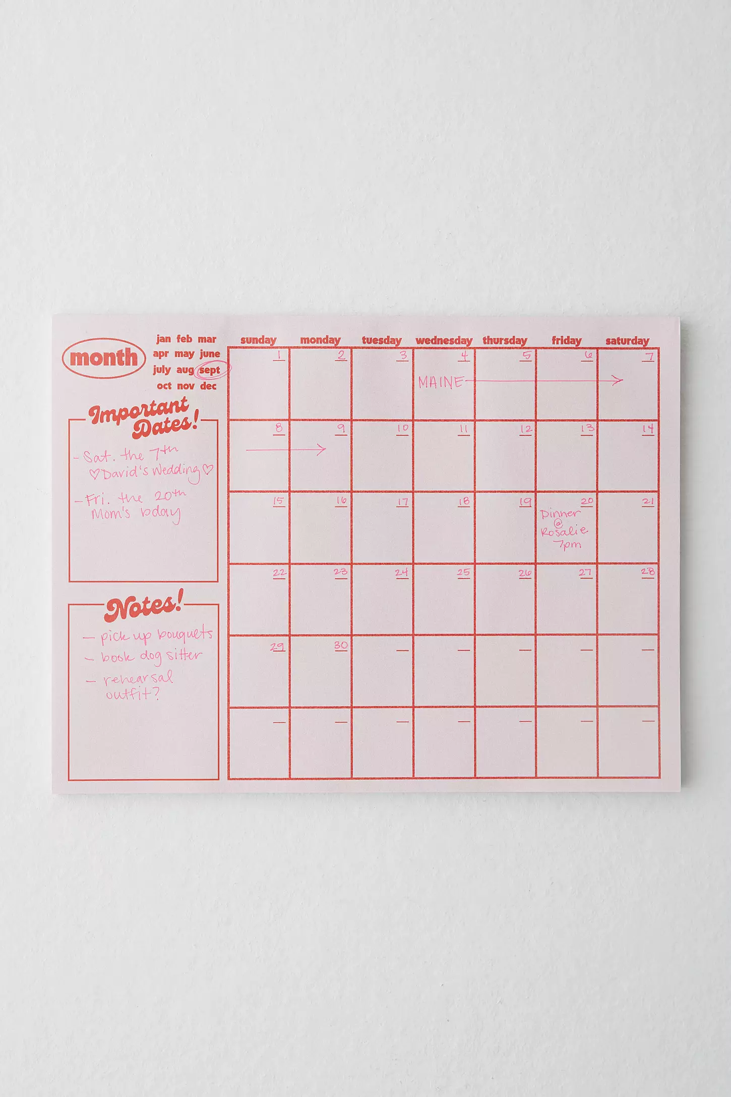 Monthly Grid Notepad