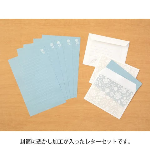 Letterpress stationery set / blue floral