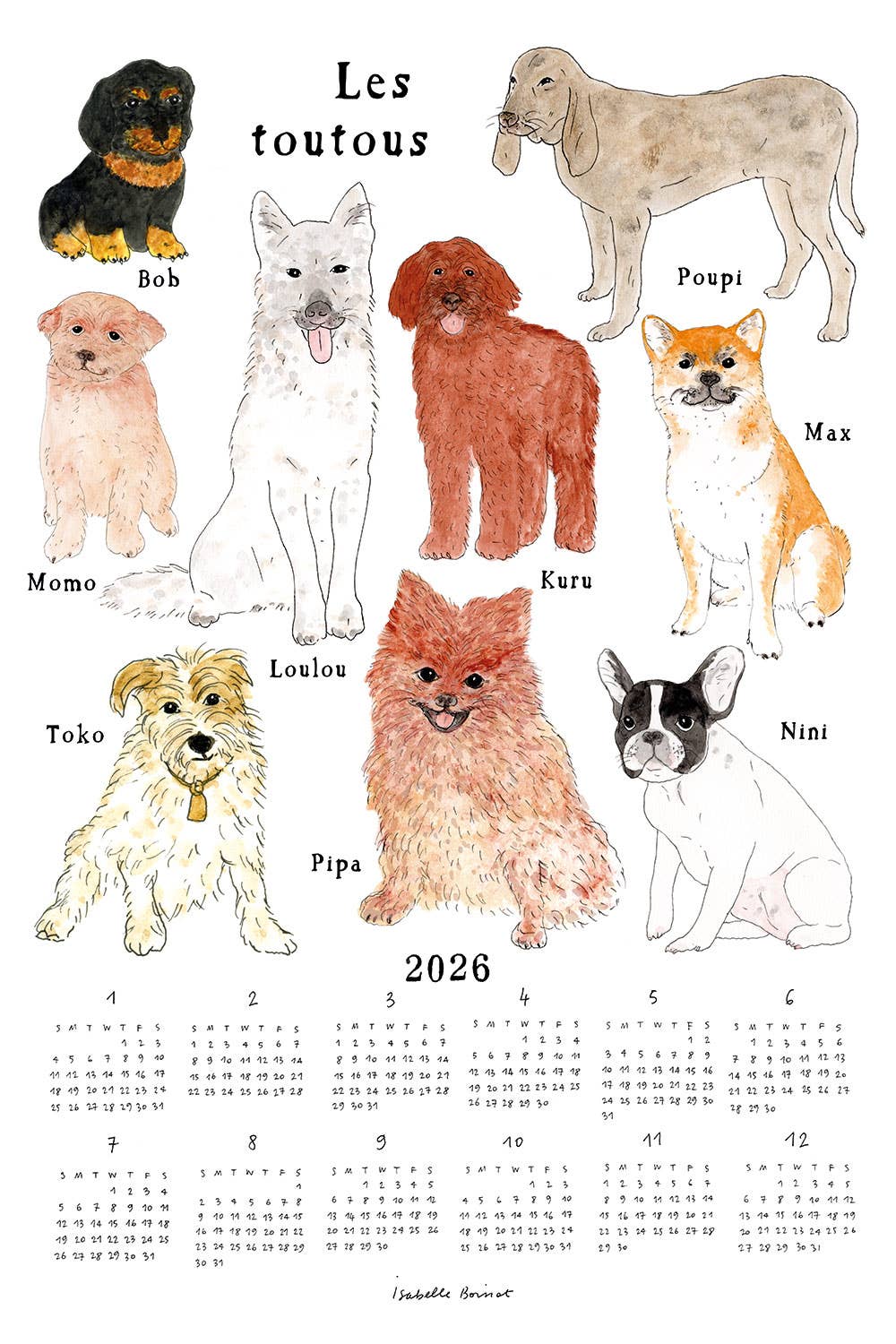 2026 Linen Calendar by Isabelle Boinoit / Lovely Doggies