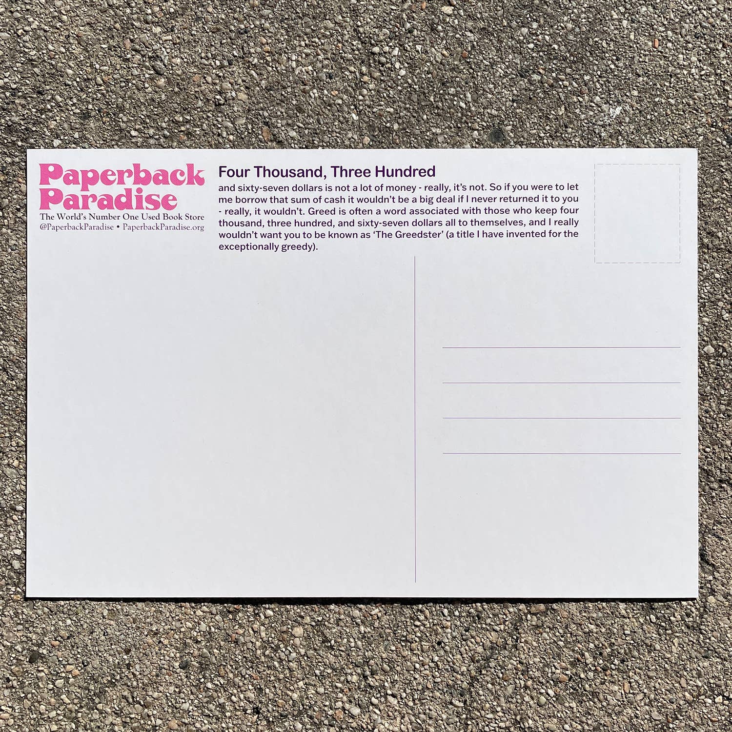 Can I Borrow Four THousand, Three Hundred... Postcard