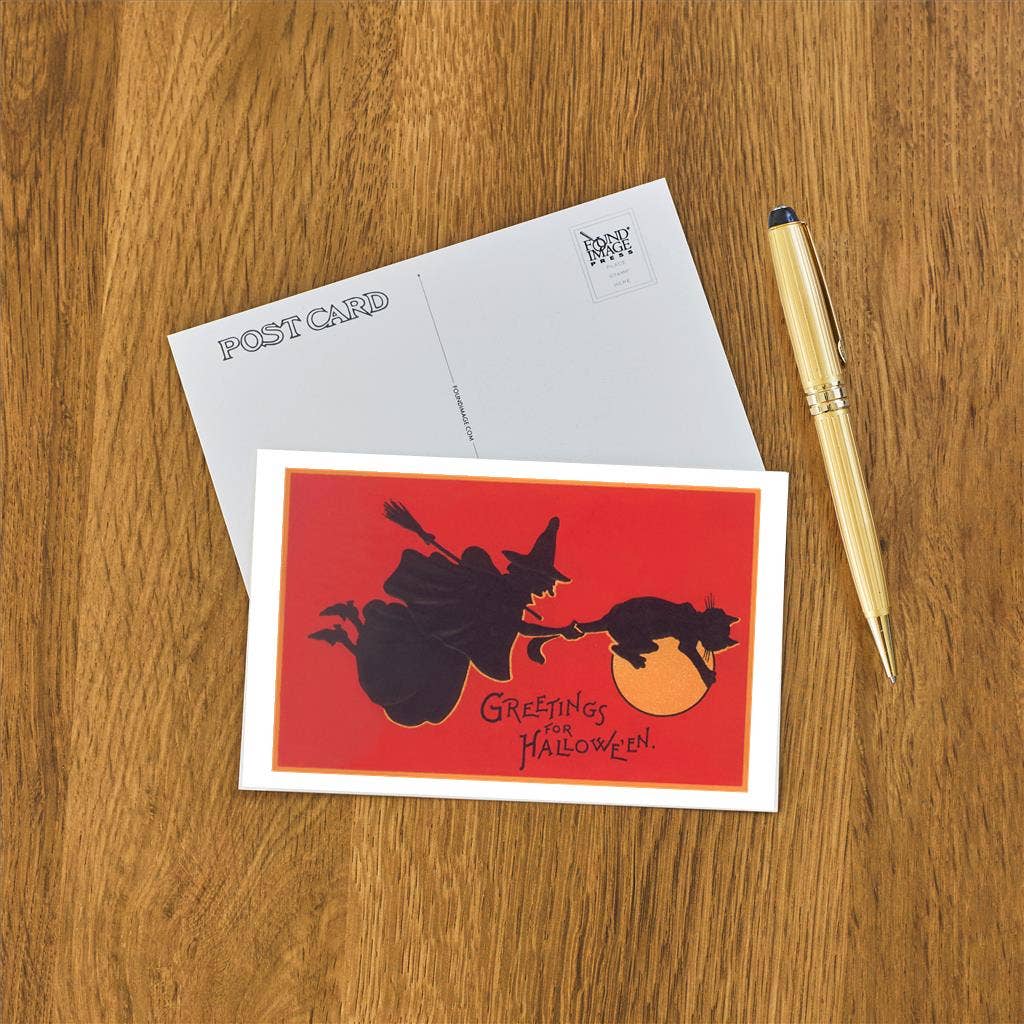 Postcard HW-247 Witch and Black Cat