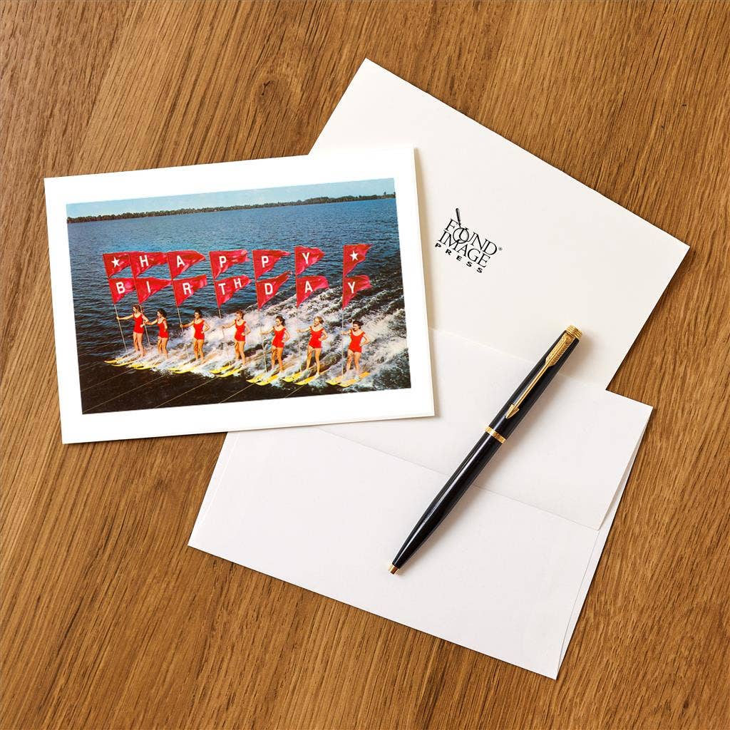 Water Skier Vintage Happy Birthday Card