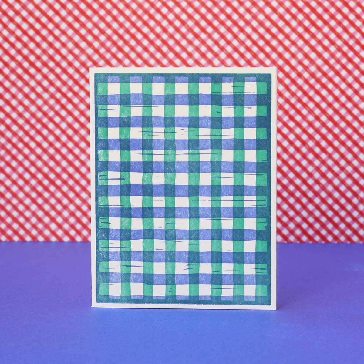 Woodcut Gingham (Blue) Letterpress Card- Boxed Set of Six