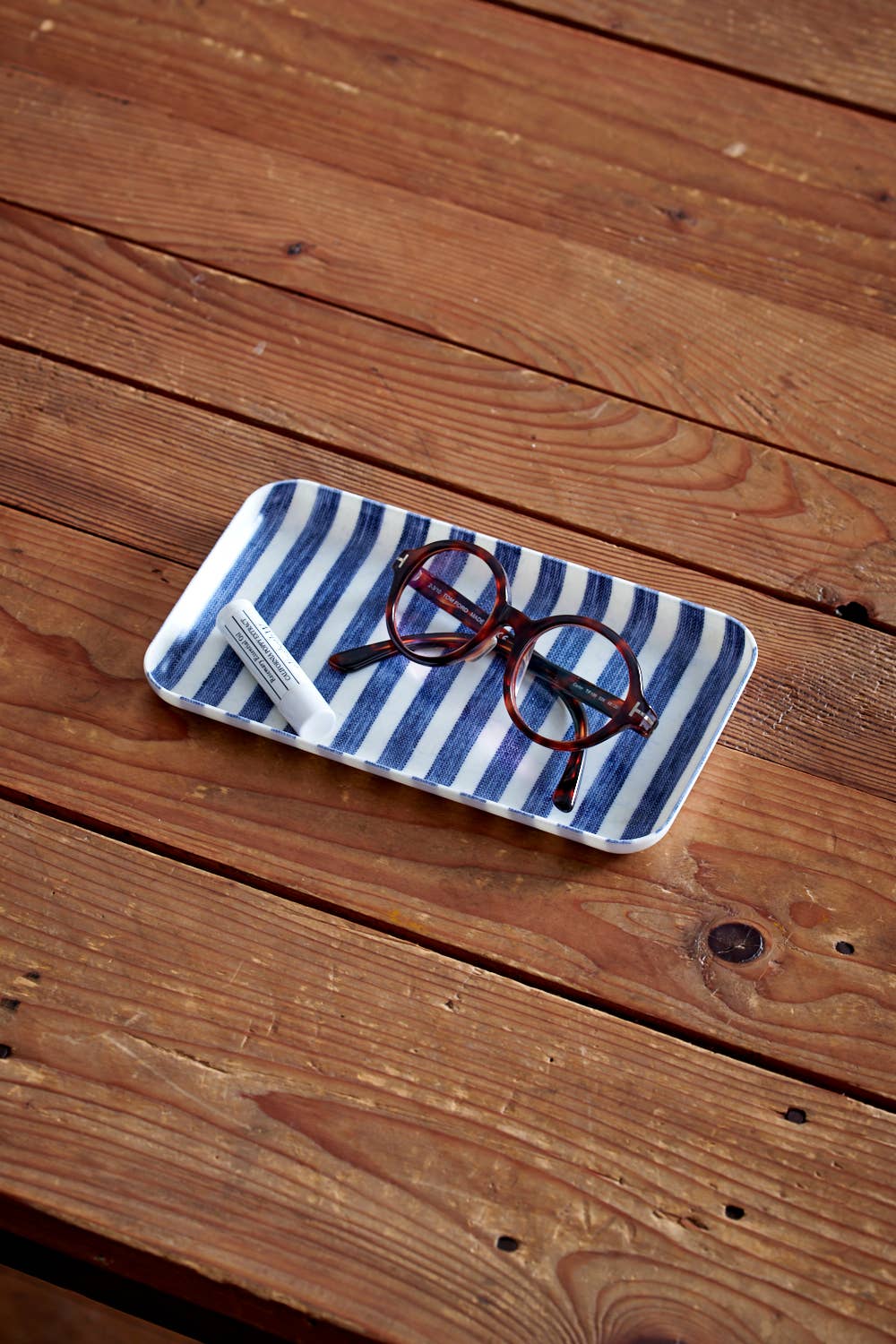 Linen Tray / Small / White and Blue Stripe