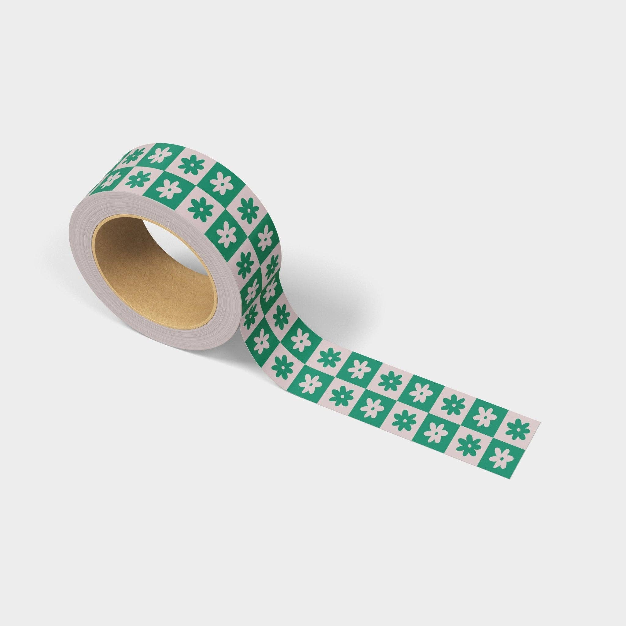 Retro Checkered Flower Shipping Tape - Green/Cream