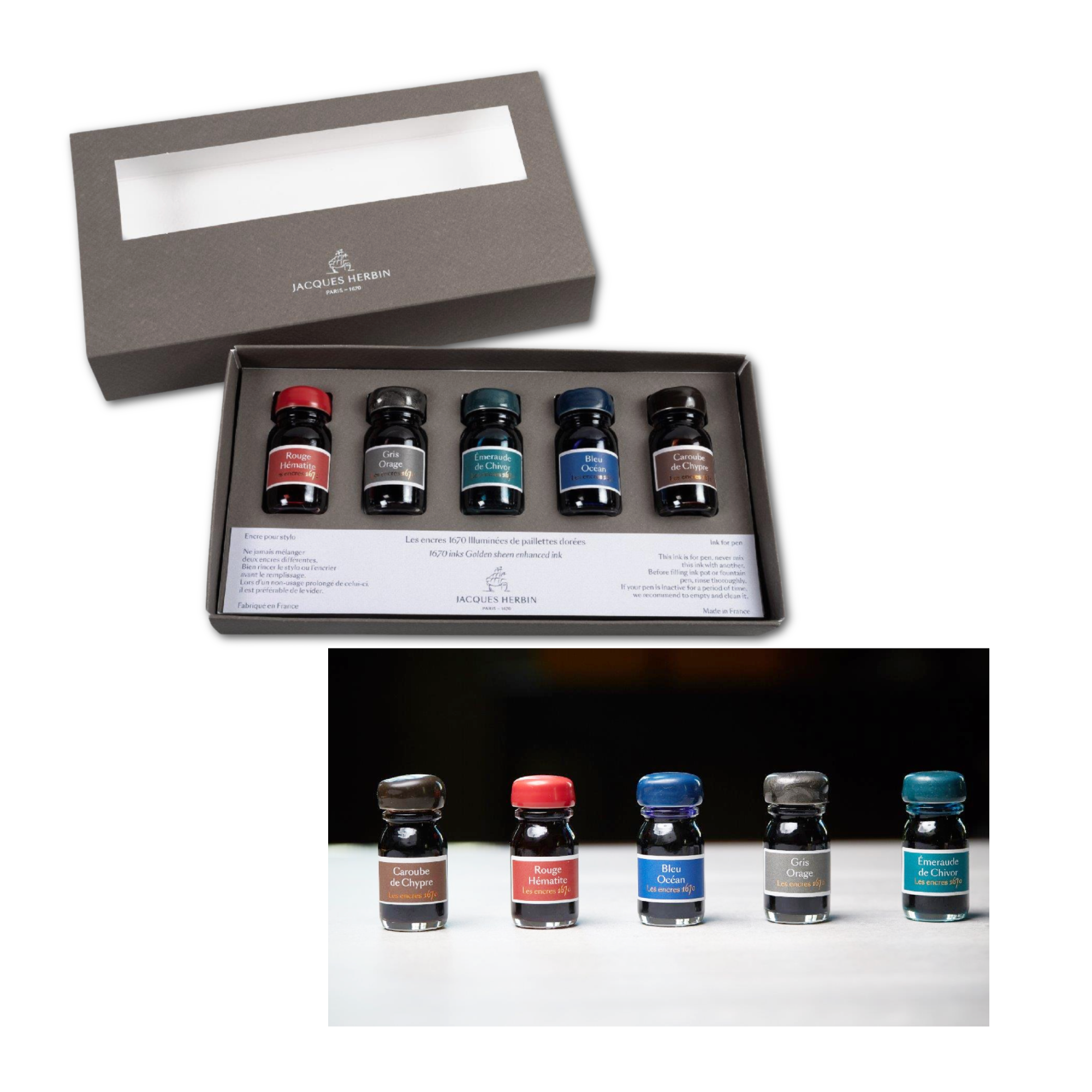 Herbin 1670 Ink with Gold Shimmer 50ml - 6 Colors