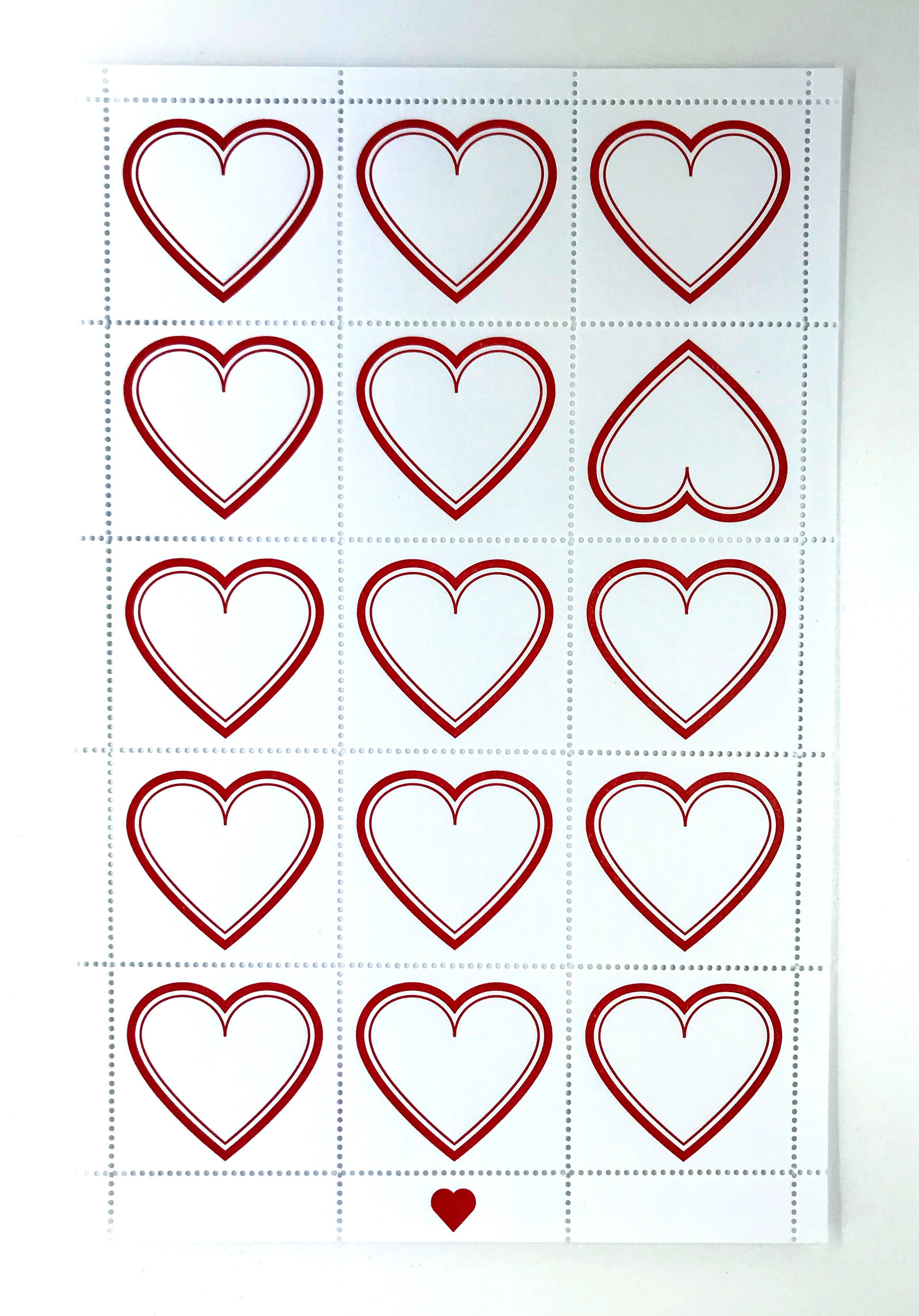 Letterpress Lick & Stick Stamps / Red Hearts