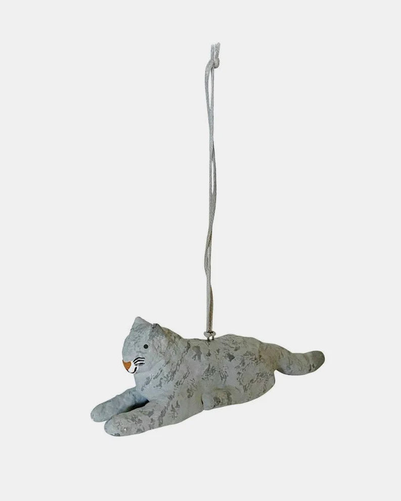 papier mache grey tabby cat