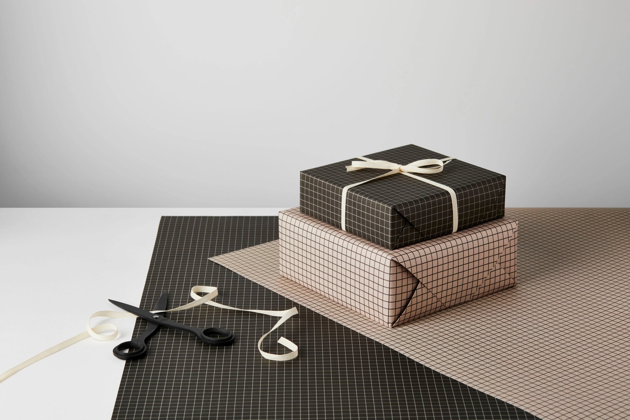 Greige Graph Paper Gift Wrap