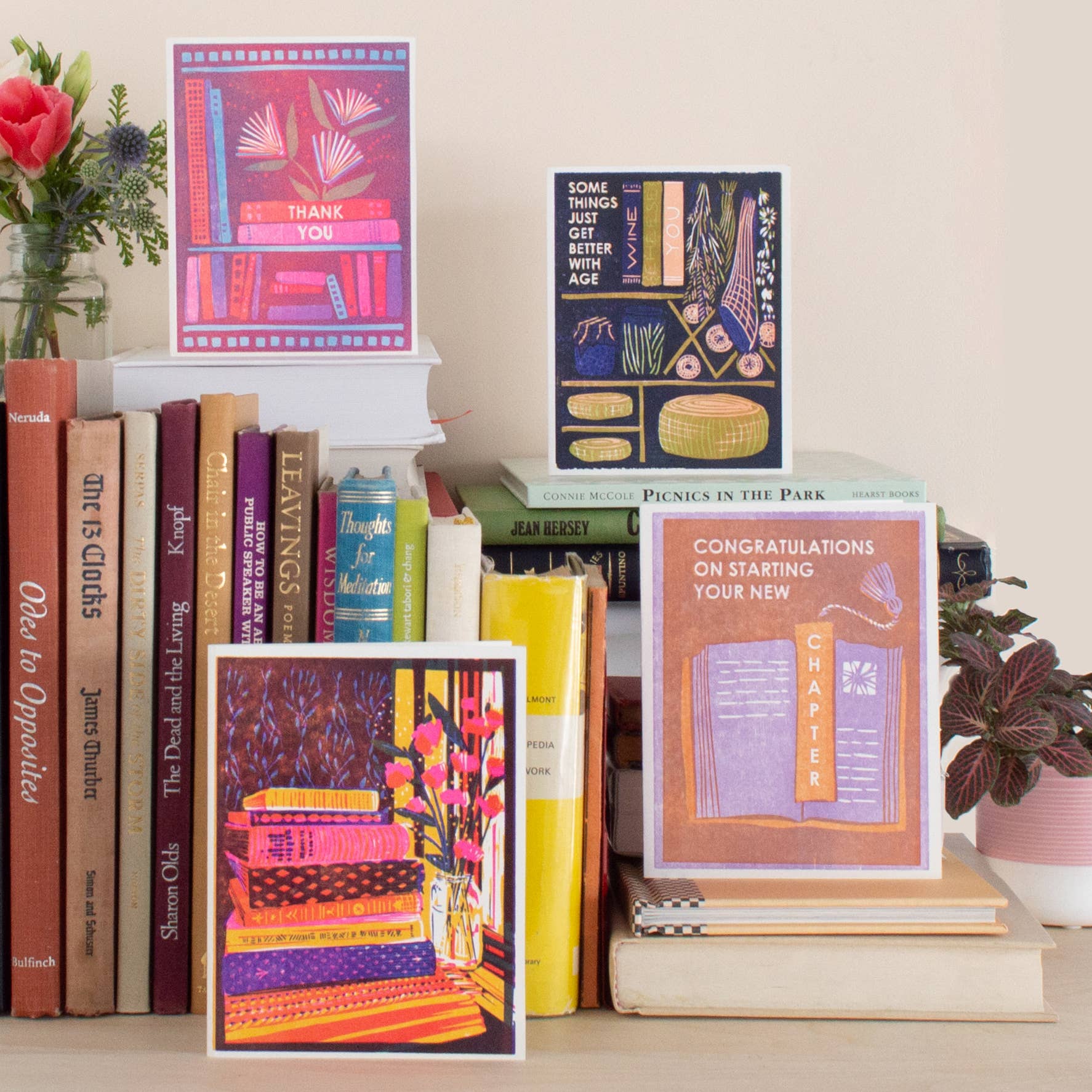 Still Life with Books and Flowers Letterpress Card