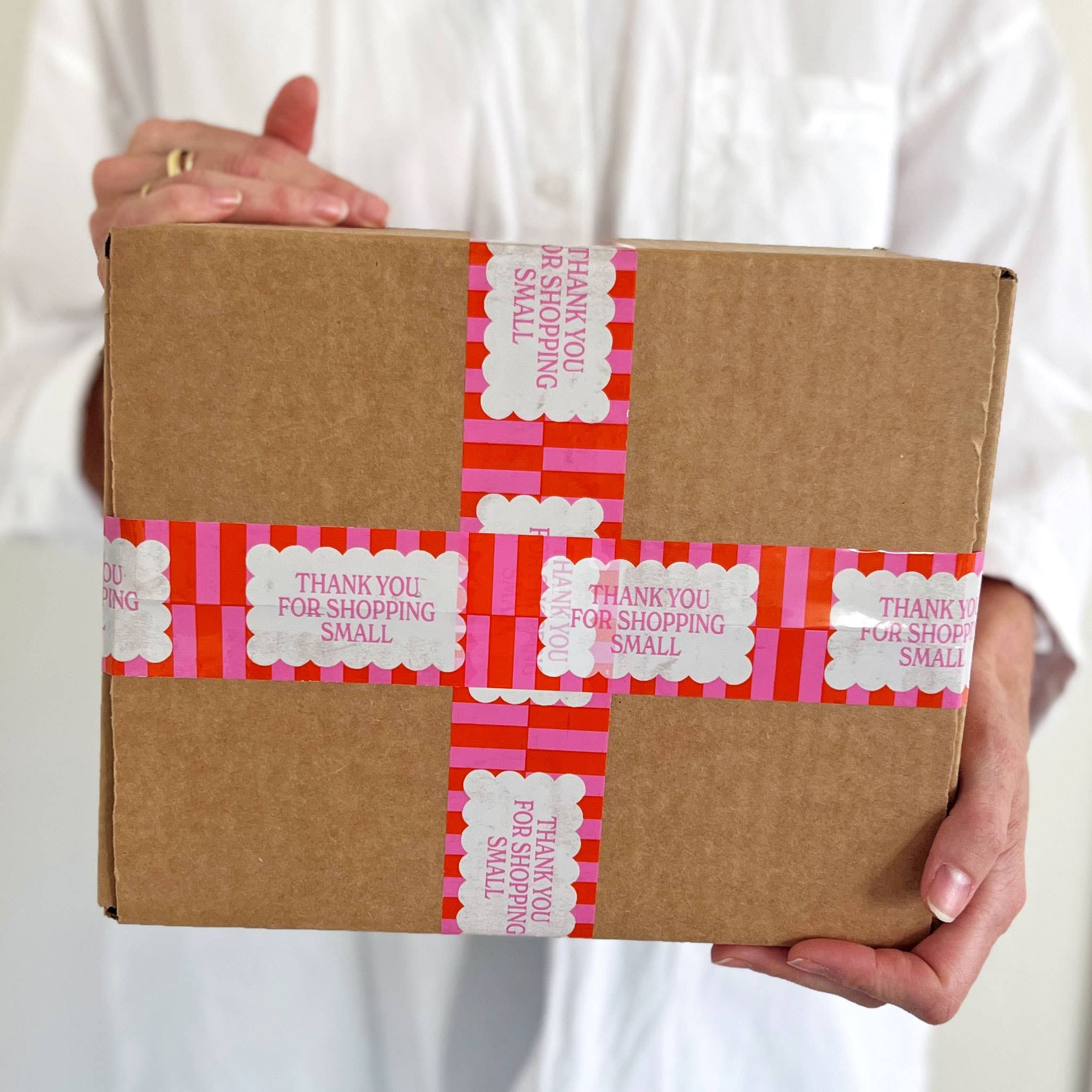 Thank You for Shopping Small Shipping Tape - Pink Orange Cloud
