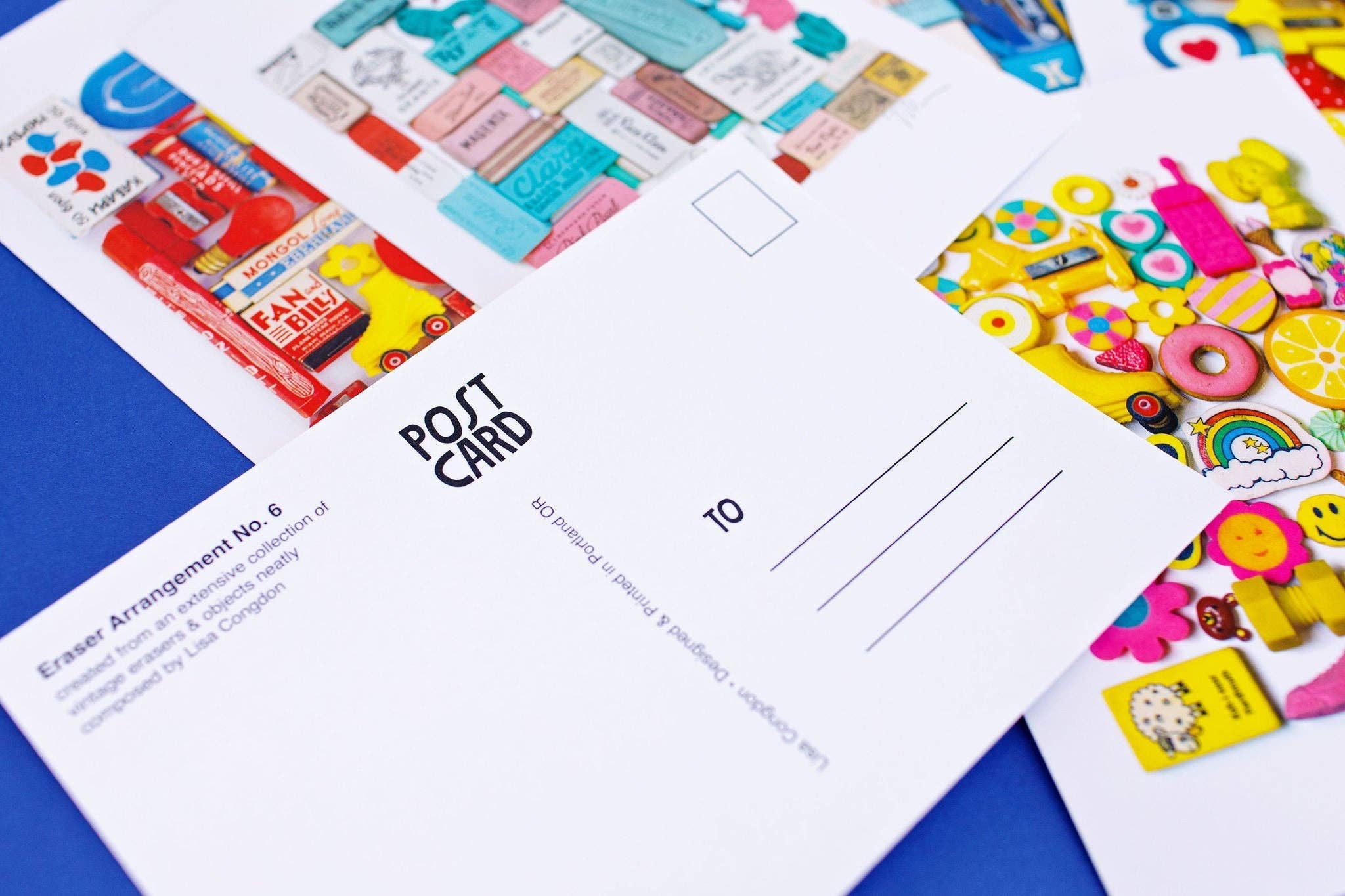 Eraser Arrangement No. 3 Postcard by Lisa Congdon