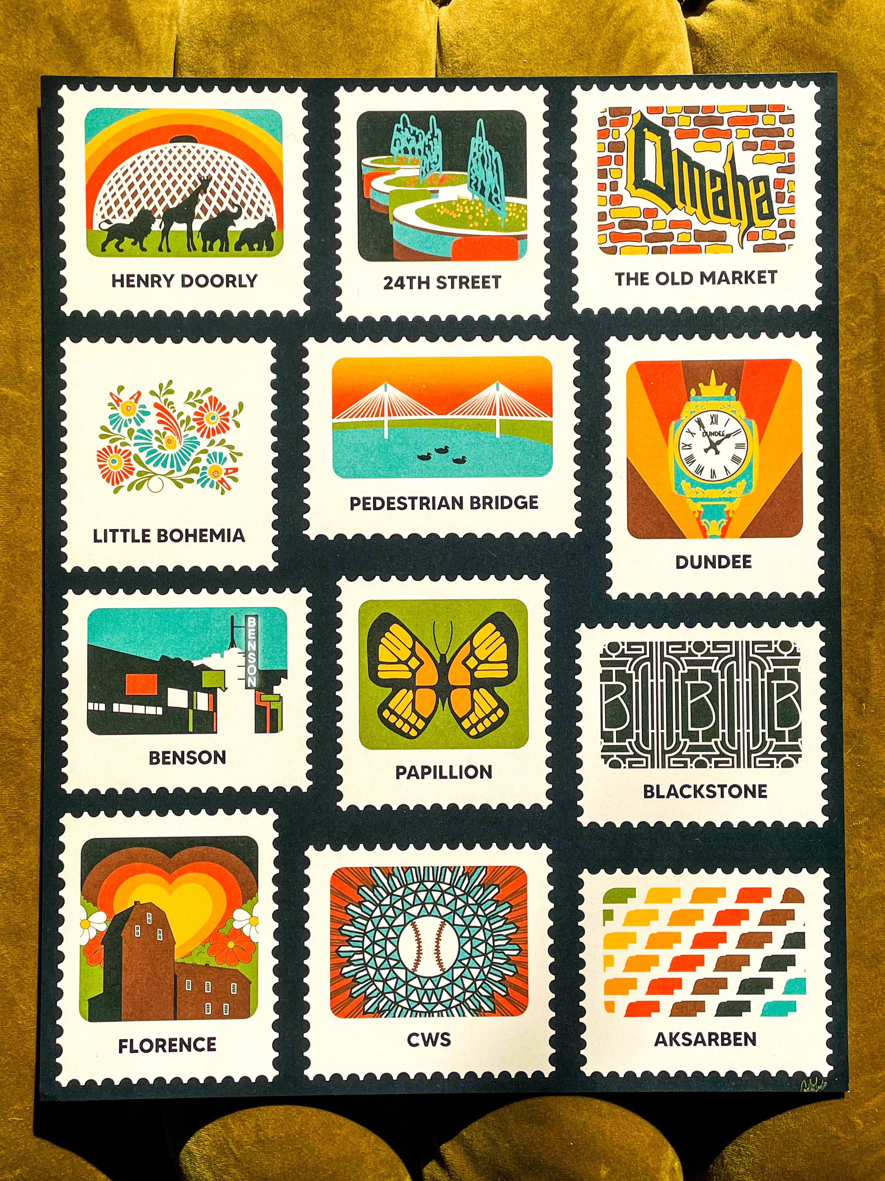 Omaha Neighborhood Stamps Print