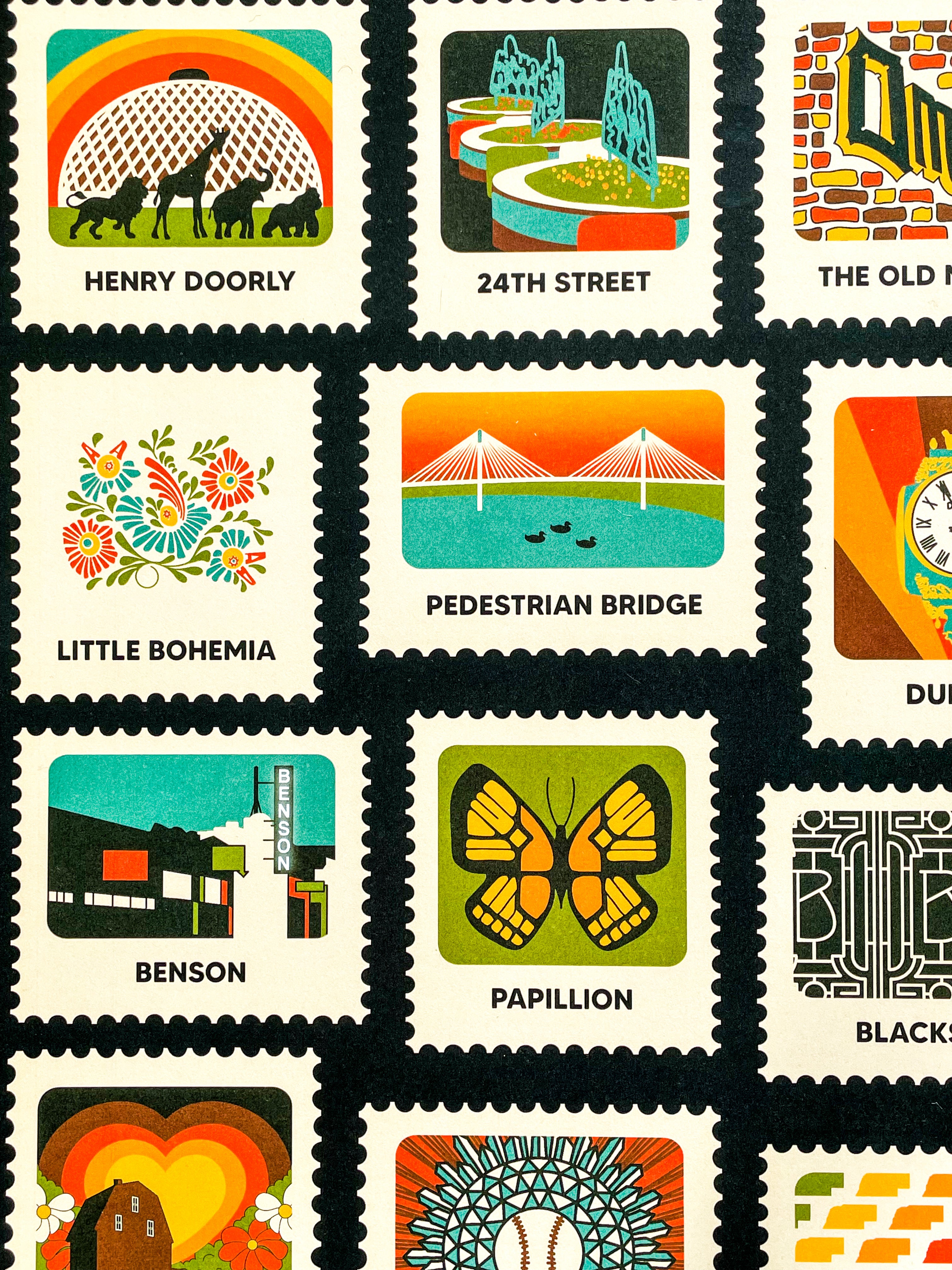 Omaha Neighborhood Stamps Print